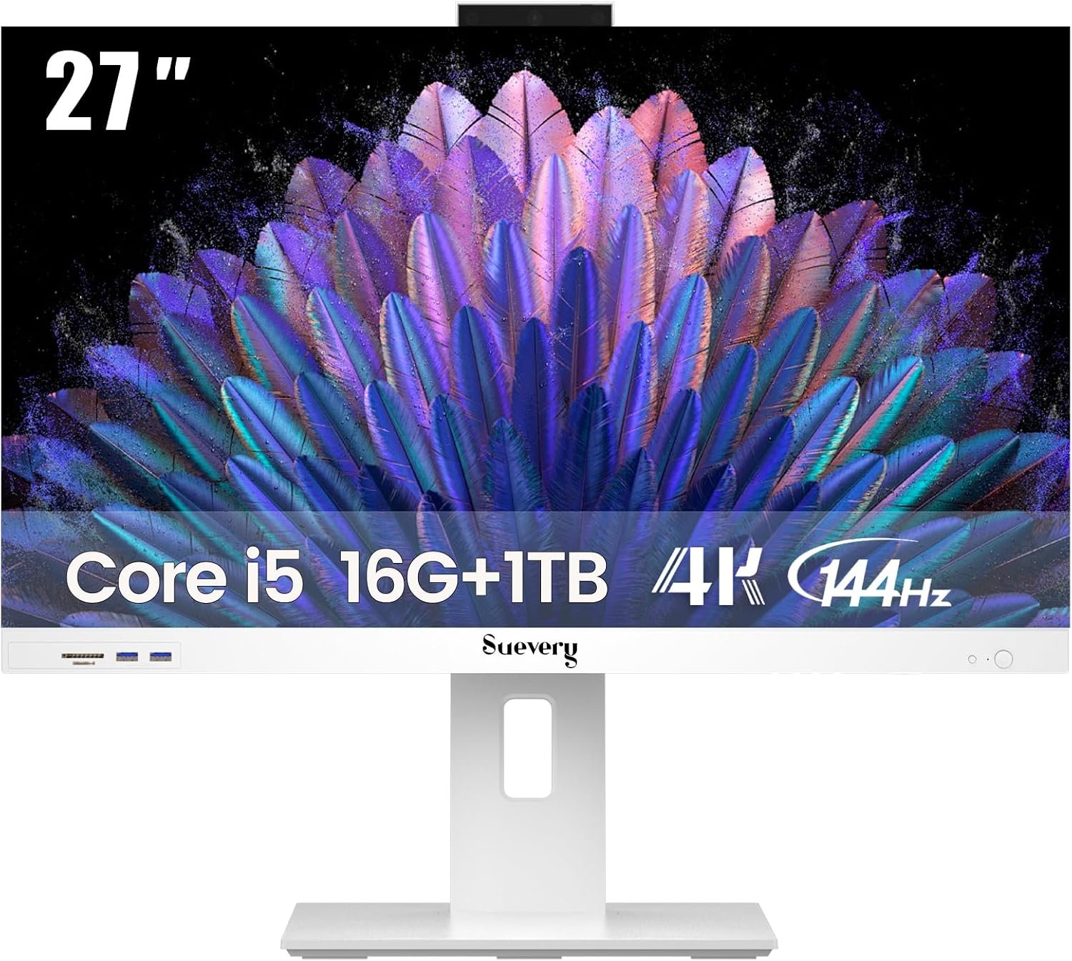 suevery 27Inch 4K 144HZ All-in-One I5 1TB Prebuilt Desktop PC | All in One Gaming Computer 16GB RAM Core 13400F NVMe SSD 6G Graphics Card Pre-built AIO Home Office Business Pro