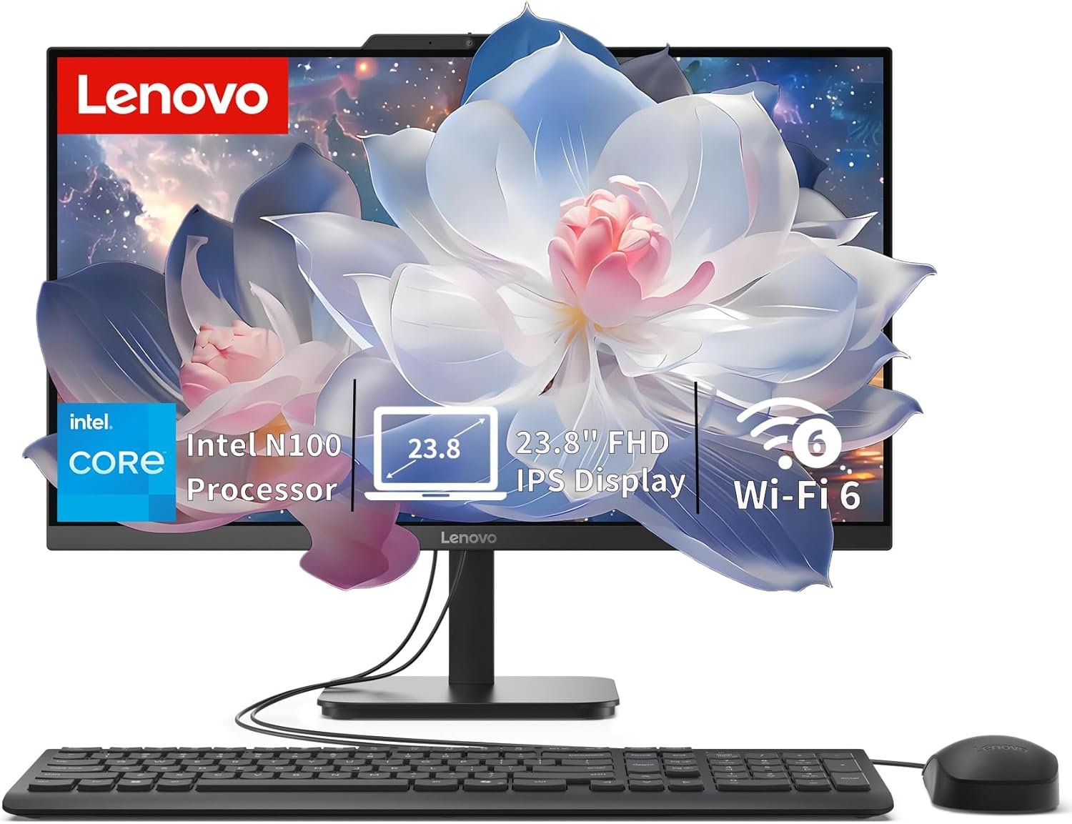 Lenovo IdeaCentre All-in-One Desktop Computer, 24″ FHD Anti-Glare IPS Display, 8GB RAM, 512GB PCIe SSD, Intel 4-Core Processor, Wi-Fi 6, Bluetooth 5.2, Windows 11 Home, Everyday Use AIO