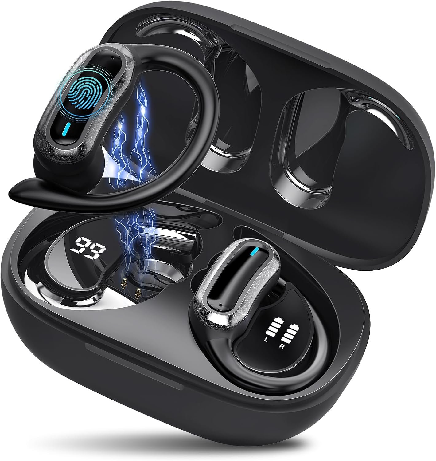 TRAUSI Bluetooth Earbuds IPX7 Waterproof Earphones with Noise Cancelling Mic, USB Charging and Comfortable Ear Buds for Running Black