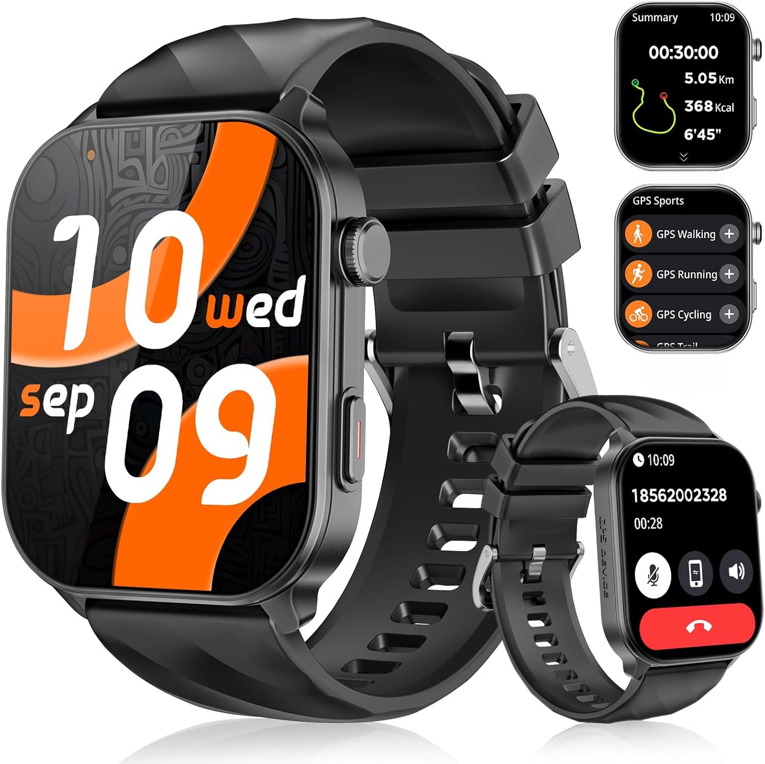 Smart Watch for Men Women with Built-in GPS, Answer/Make Calls, 2.01″ Smartwatch for iPhone/Android Phones, Fitness Watch with 110+ Sports Modes Heart Rate/Sleep Monitor, 1 ATM Waterproof (Black)