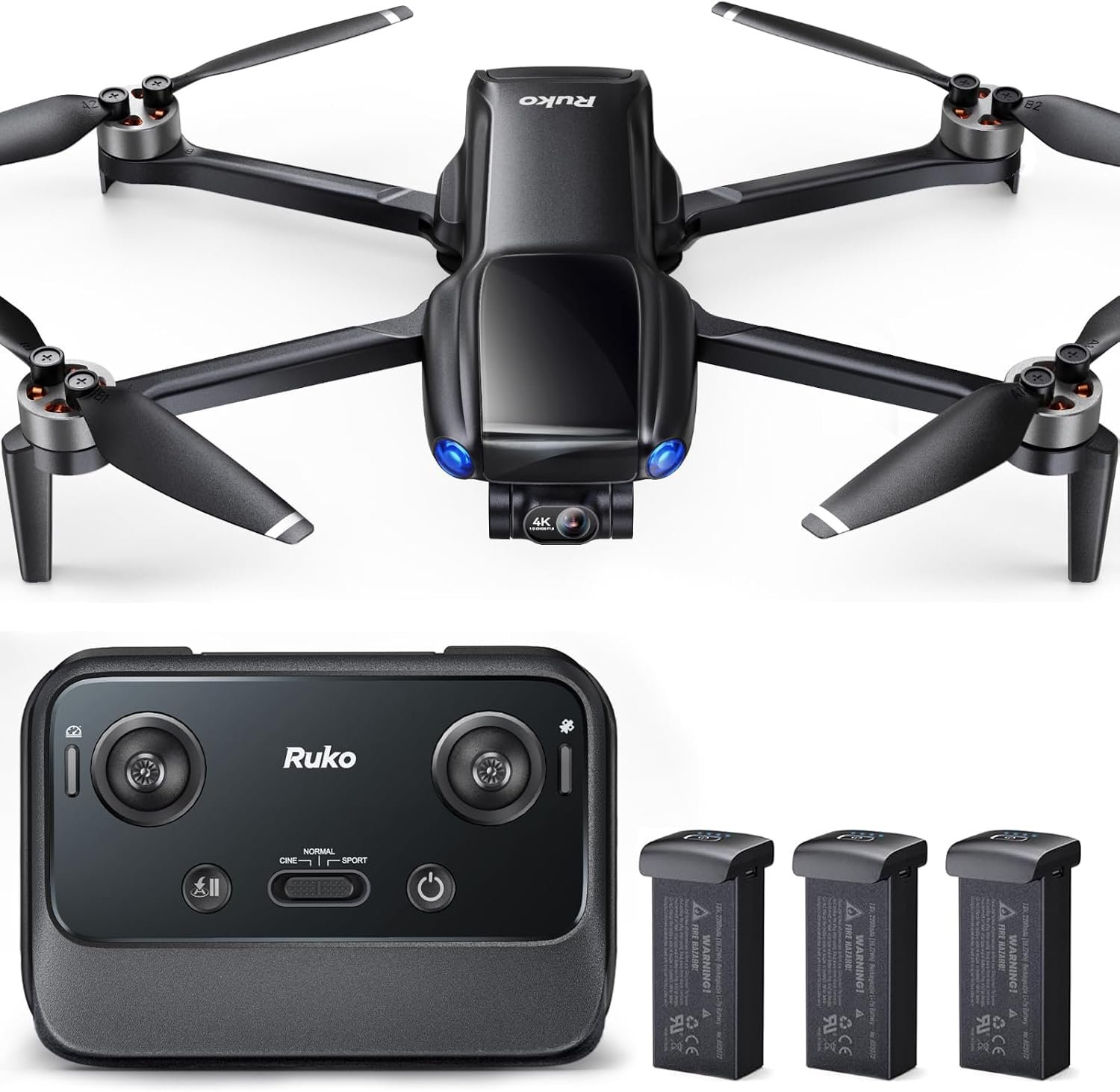 Ruko Drone with Camera for Adults 4K Video & 8K Photo, 20000FT Transmission | 3-Axis Brushless Gimbal, 96 Mins Flight (3 Batteries), 249g FAA-Exempt, GPS with Beeper, Auto Return, Beginner Friendly