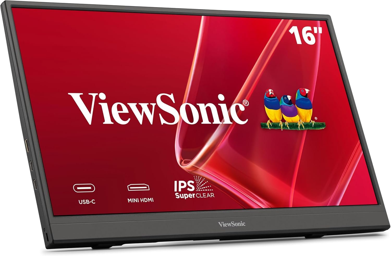 ViewSonic VA1653 16 Inch 1080p Portable Monitor, IPS Display with Eye Care for Easy Second Screen Productivity, Built-in Stand, USB-C, Mini HDMI, and Protective Case