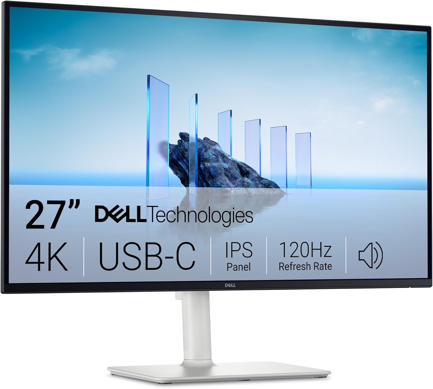 Dell 27 Plus 4K USB-C Monitor – S2725QC – 27-inch 4K (3840 x 2160) 120Hz 16:9 Display, AMD FreeSync Premium, sRGB 99%, Integrated Speakers, 1500:1 Contrast Ratio, Comfortview – Ash White