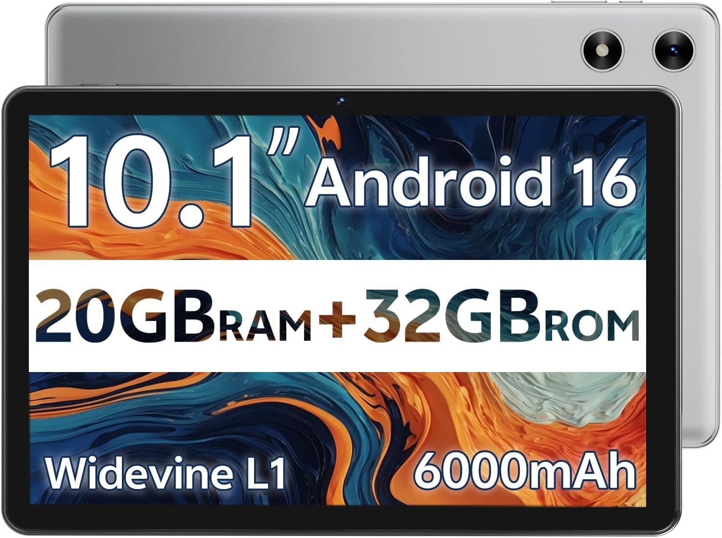 SVITOO Android Tablet 10 Inch, Android 16 Tablet for Kids Adults, 20GB RAM 32GB Storage 1TB Expandable, Dual Cameras 8MP 2MP, 6000mAh Dual Speakers WiFi 6, Gray