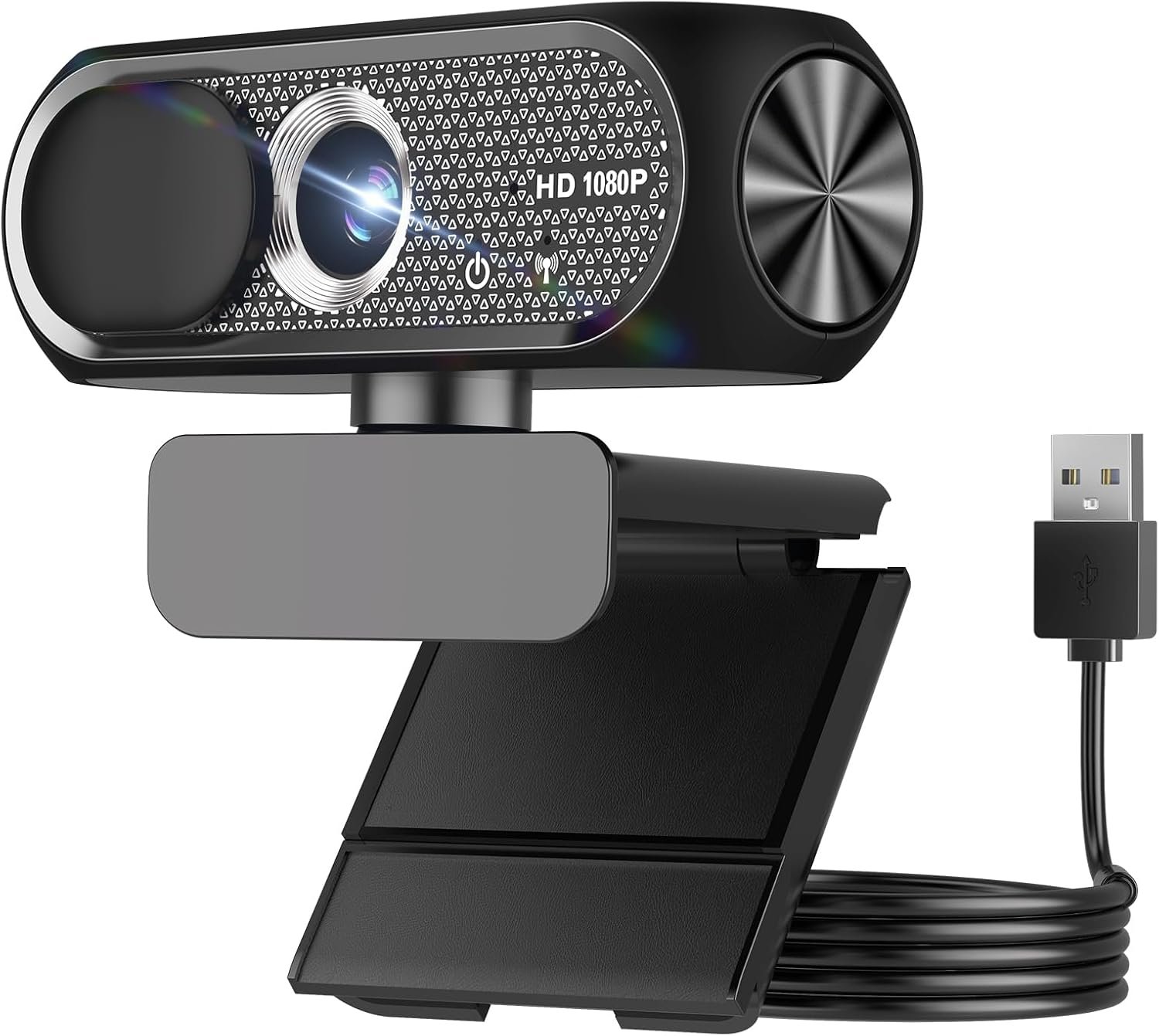 1080P HD Webcam with Microphone, Privacy Cover, Wide-Angle Lens, Plug & Play USB Webcam for Laptop, Desktop, PC, Mac, Zoom, Skype, Streaming (Glossy Black)