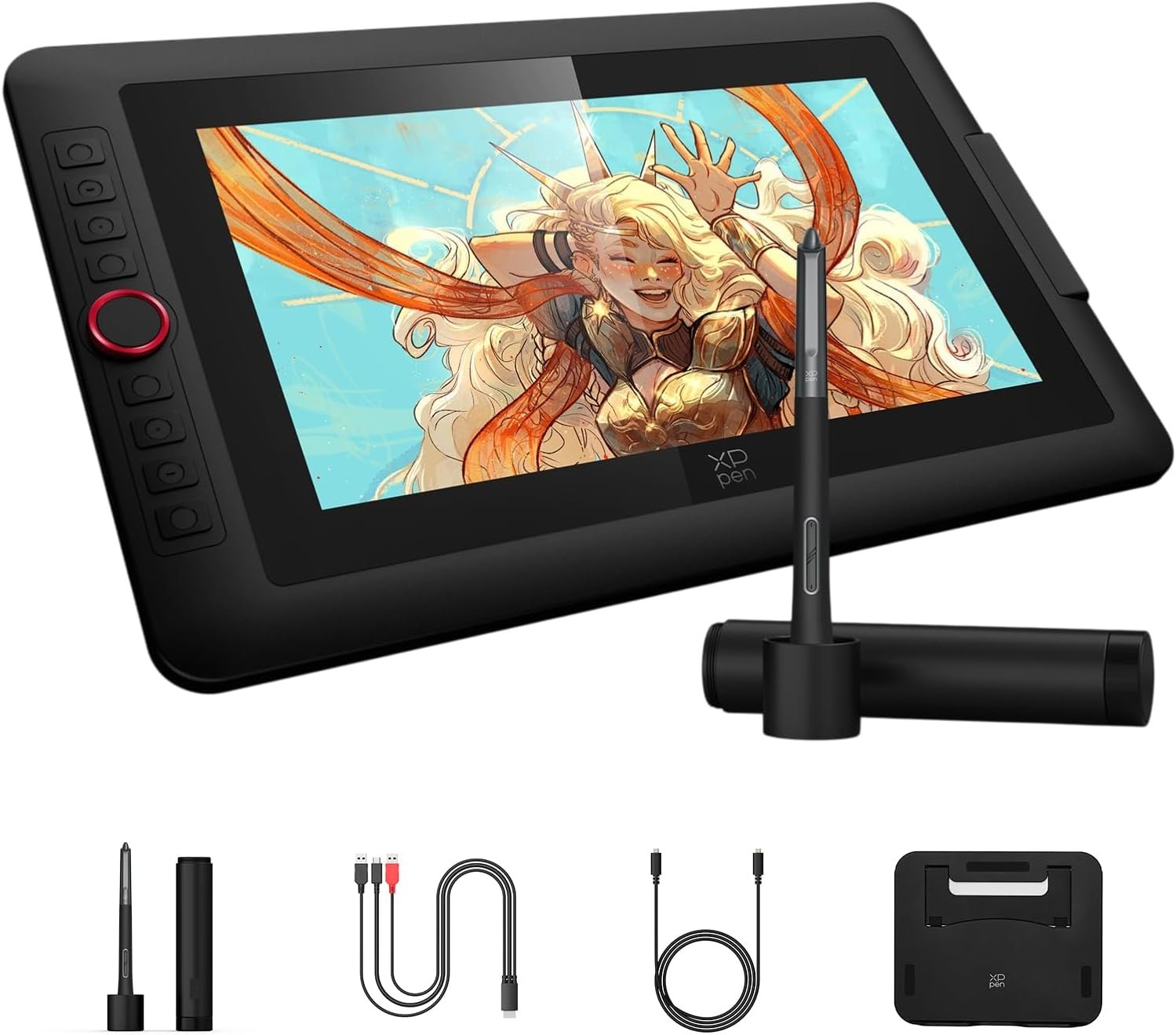 XPPen Upgraded Artist13.3 Pro V2 Drawing Tablet with Screen, 16384 Pen Pressure X3 Pro Stylus Pen Display, 99% sRGB Full-Laminated AG Screen Graphic Tablet with Stand, Red Dial, 8 Shortcut Keys 13.3″