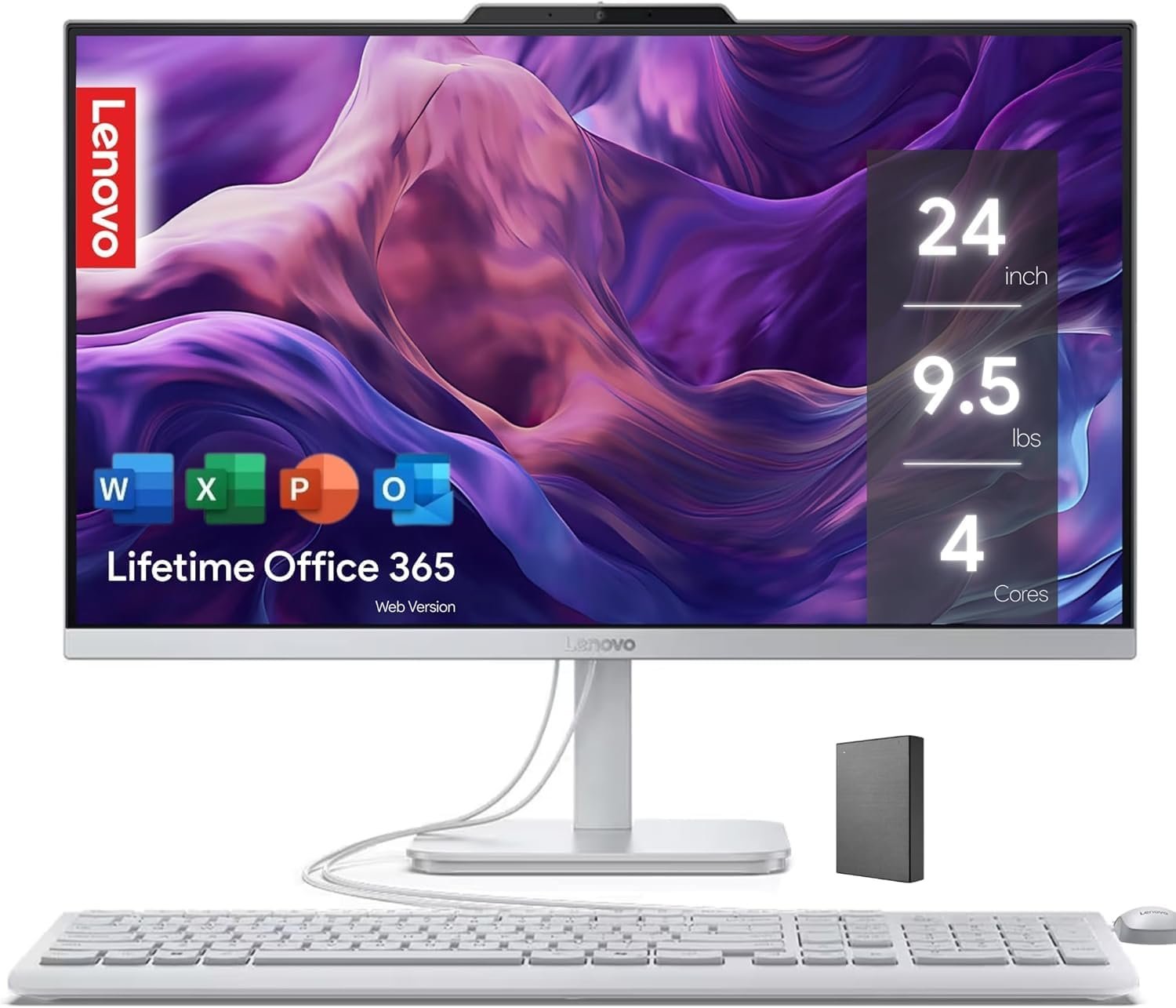 Lenovo IdeaCentre Everyday Tasks 24″ Full HD All-in-One Desktop Computer • Office 365 for the Web • Intel 4-Cores • 512GB SSD • 16GB RAM • Keyboard and Mouse • Windows 11