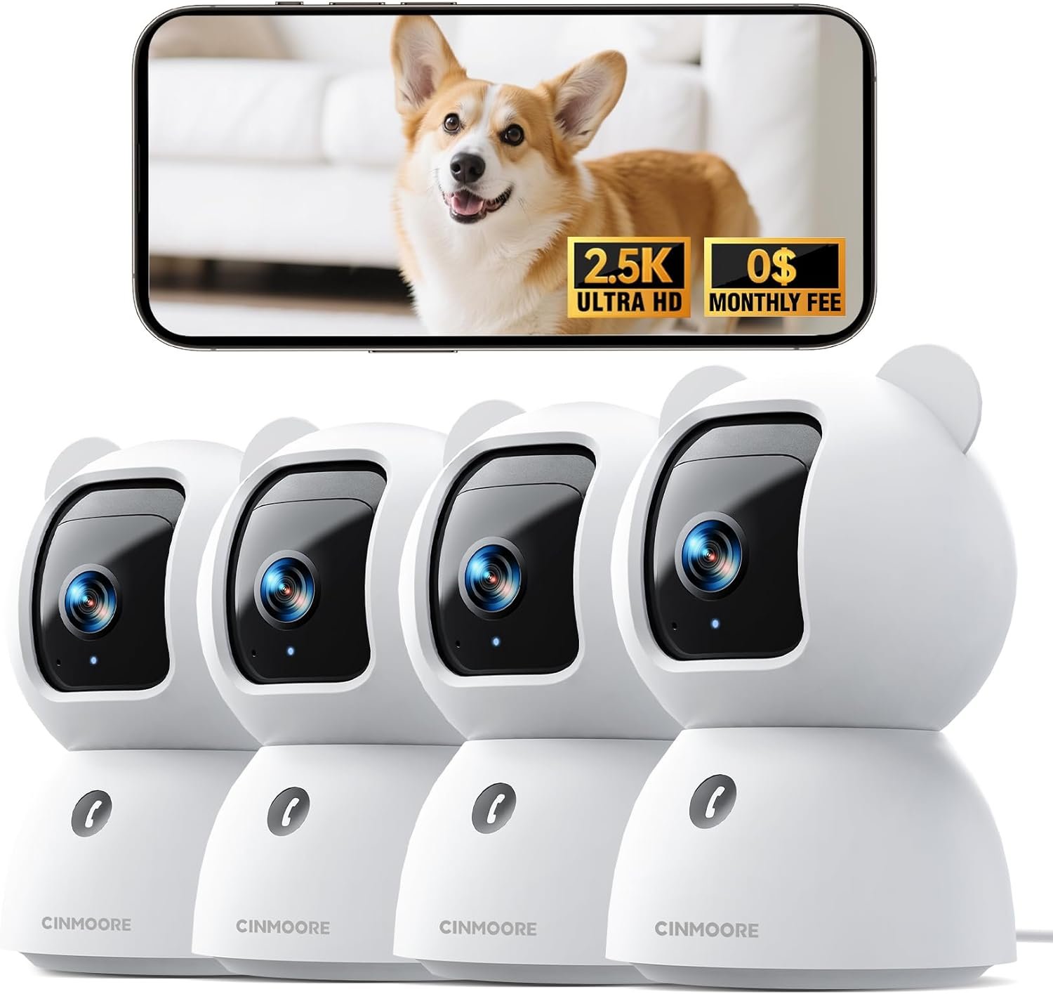 2.5K Indoor Security Camera 4pack, Free AI Person/Pet/Cry Detection, 4MP Baby/Dog/Cat/Pet Camera with Phone App, Pan Tilt WiFi, Night Vision, Full Duplex Audio for Home Security