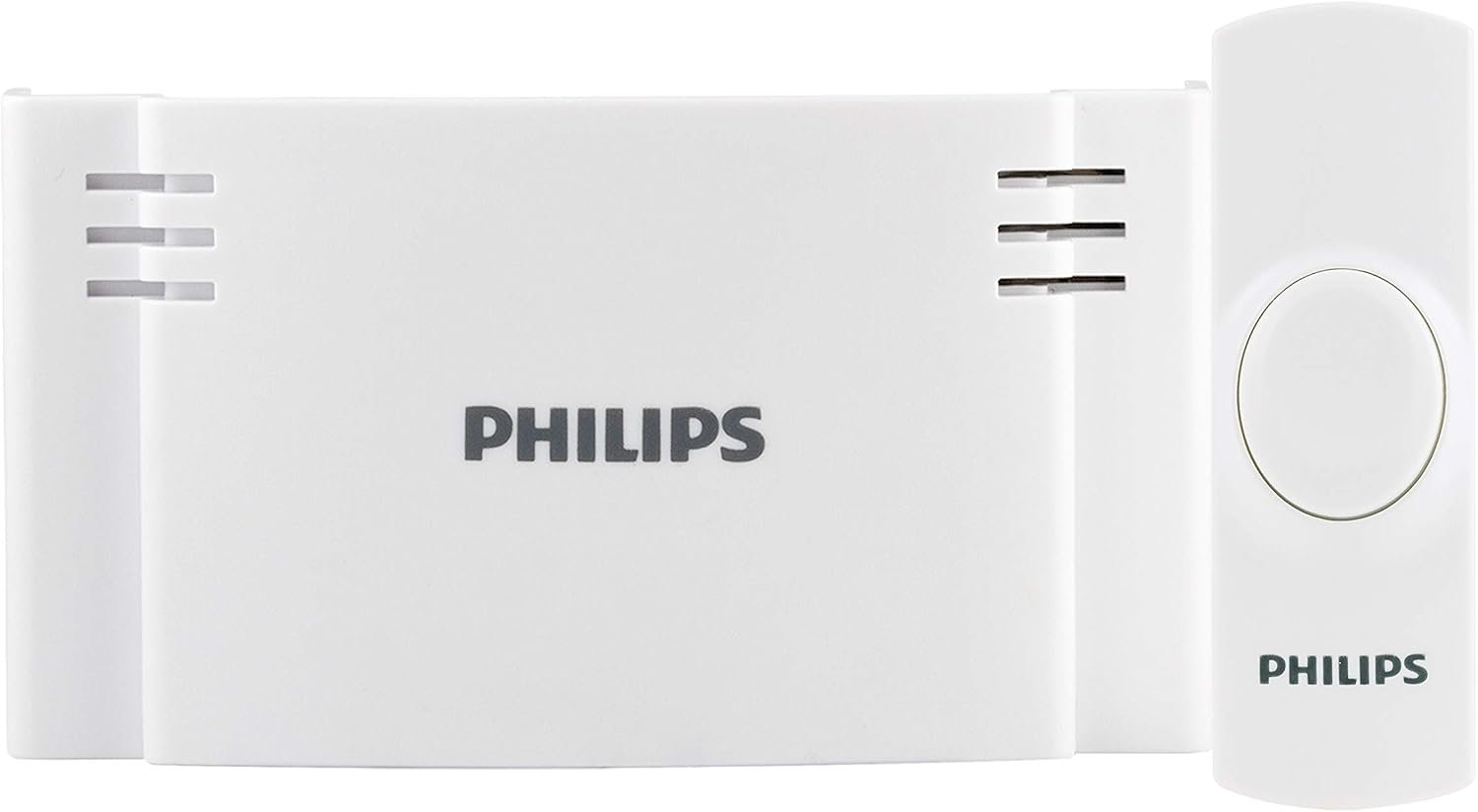 Philips Wireless Doorbell Kit, Battery-Operated Reciever, 1 Push Button, 2 Melodies, 4 Volume Levels, 150 Ft Range, White, DES1120W/27