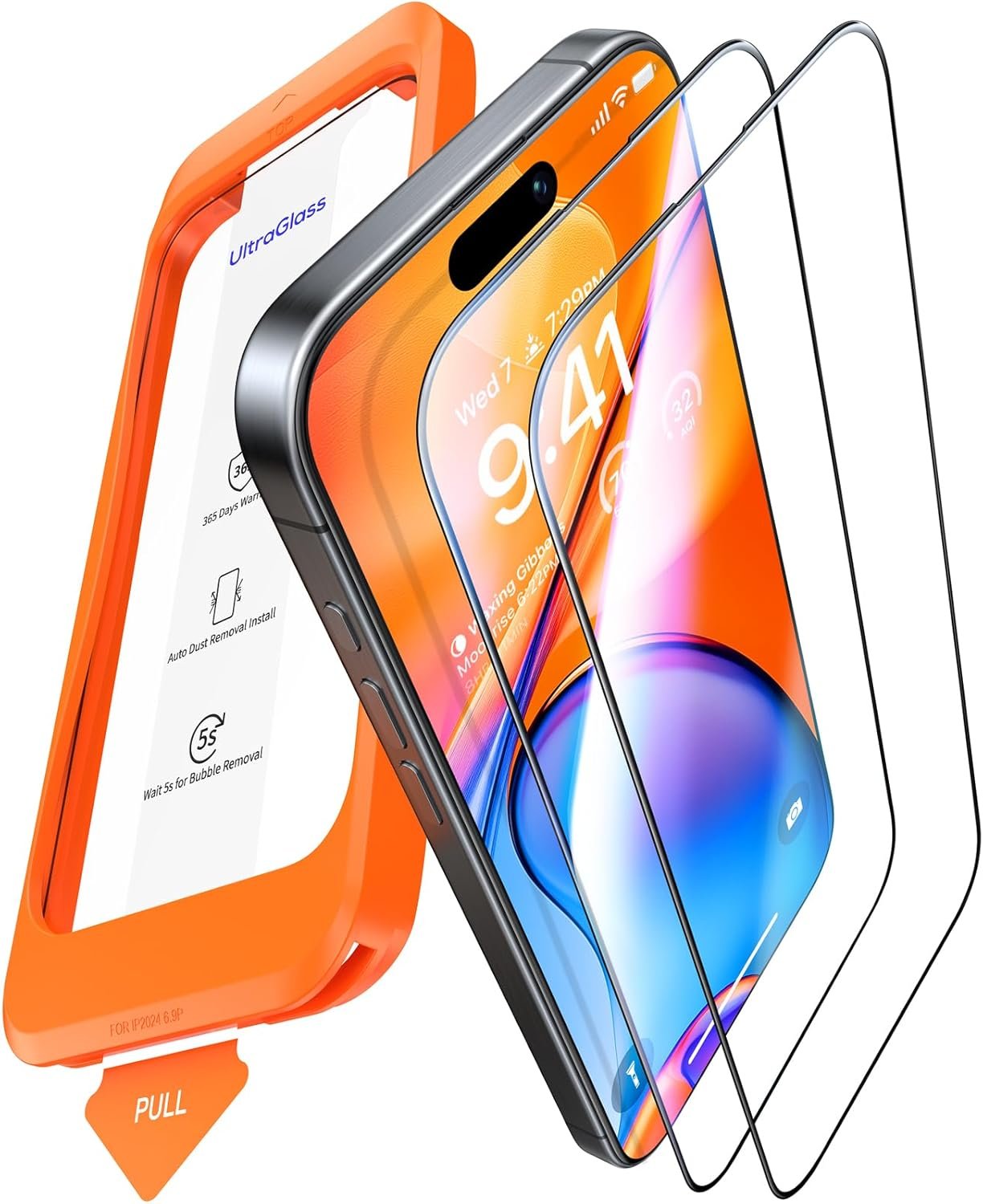 UltraGlass Unbreak Top 9H+ Glass for iPhone 16 Pro Screen Protector 6.3″ (12FT Military Grade Shatterproof) Screen Protector 16 Pro Tempered Glass (Longest Durable) Full Coverage 16Pro, 2 Pack