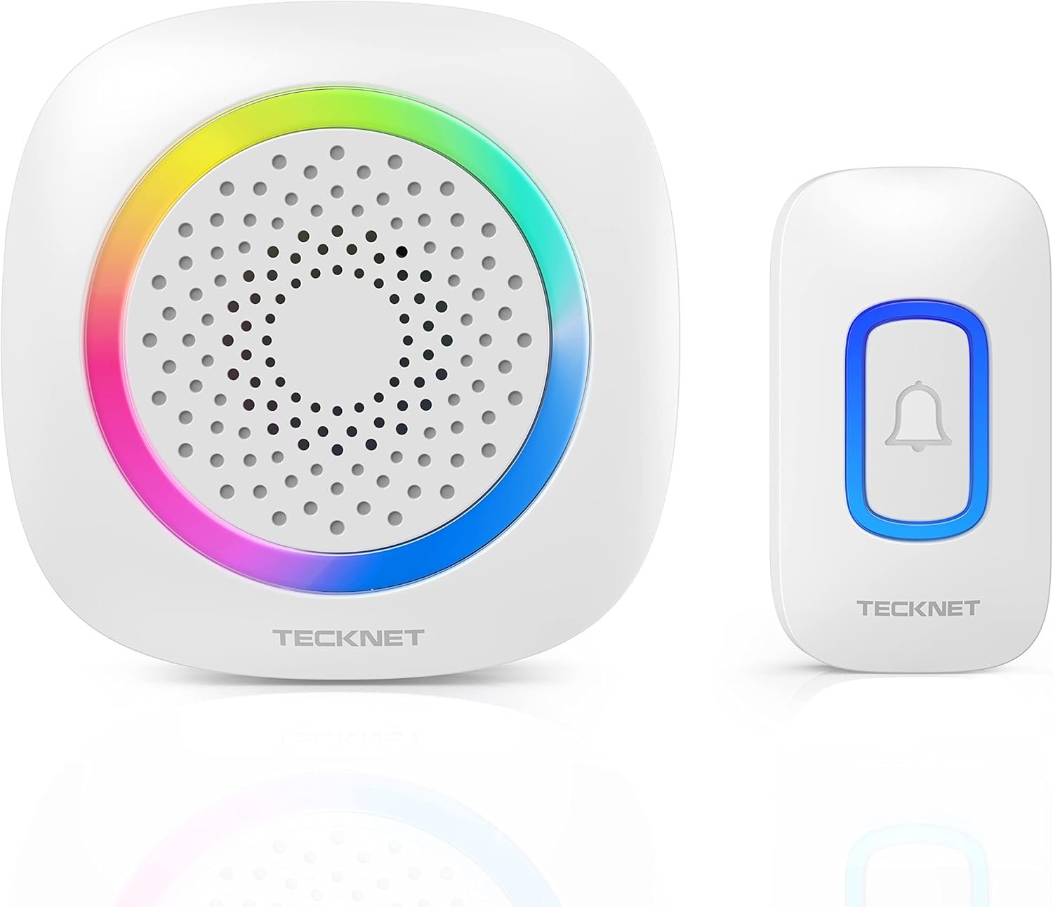 TECKNET Longest 1300 Feet Wireless Doorbell with RGB Alarm Lighting,Battery-Powered IP66 Waterproof Design,60+Chimes & 5-Level Volume for Home/Apartment/Classroom/Business,4.5-Year Battery Life,White
