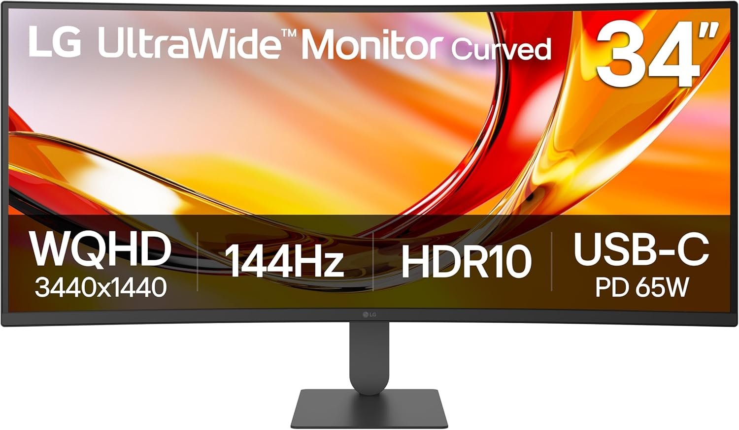 LG 34U640B-B 34-Inch UltraWide 21:9 QHD (3440 x 1440) Curved Professional Computer Monitor, 144Hz, FreeSync Premium, HDR10, HDMI, DisplayPort, USB Type-C PD 65W, Tilt/Height Adjustable Stand, Black