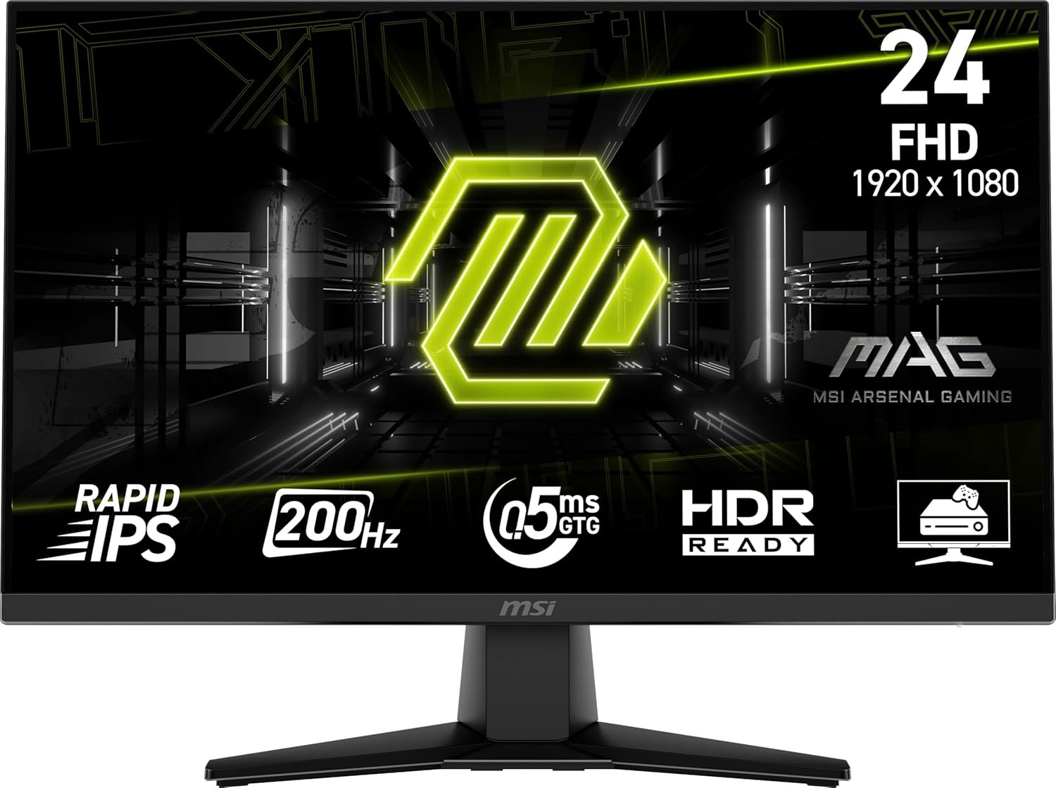 msi MAG 242F 24-inch 1920 x 1080 (FHD) Gaming Monitor, 200Hz, AMD FreeSync Premium, HDMI, DisplayPort, VESA, Tilt, Height Adjustable, Speaker, 0.5ms, Black