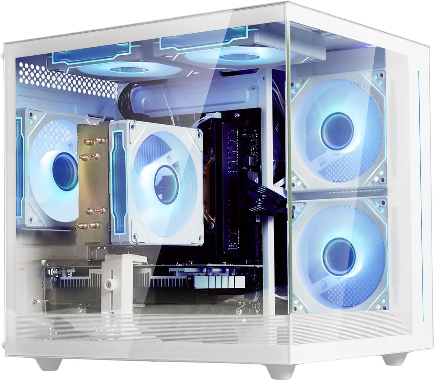 suevery Desktop Computer Prebuilt Gaming PC White | Ryzen 5 5500 Up 4.2 G 6cores 12threads 16G DDR4 RAM 512G SSD RX6500 XT 4G Gamer Home 4K Pro