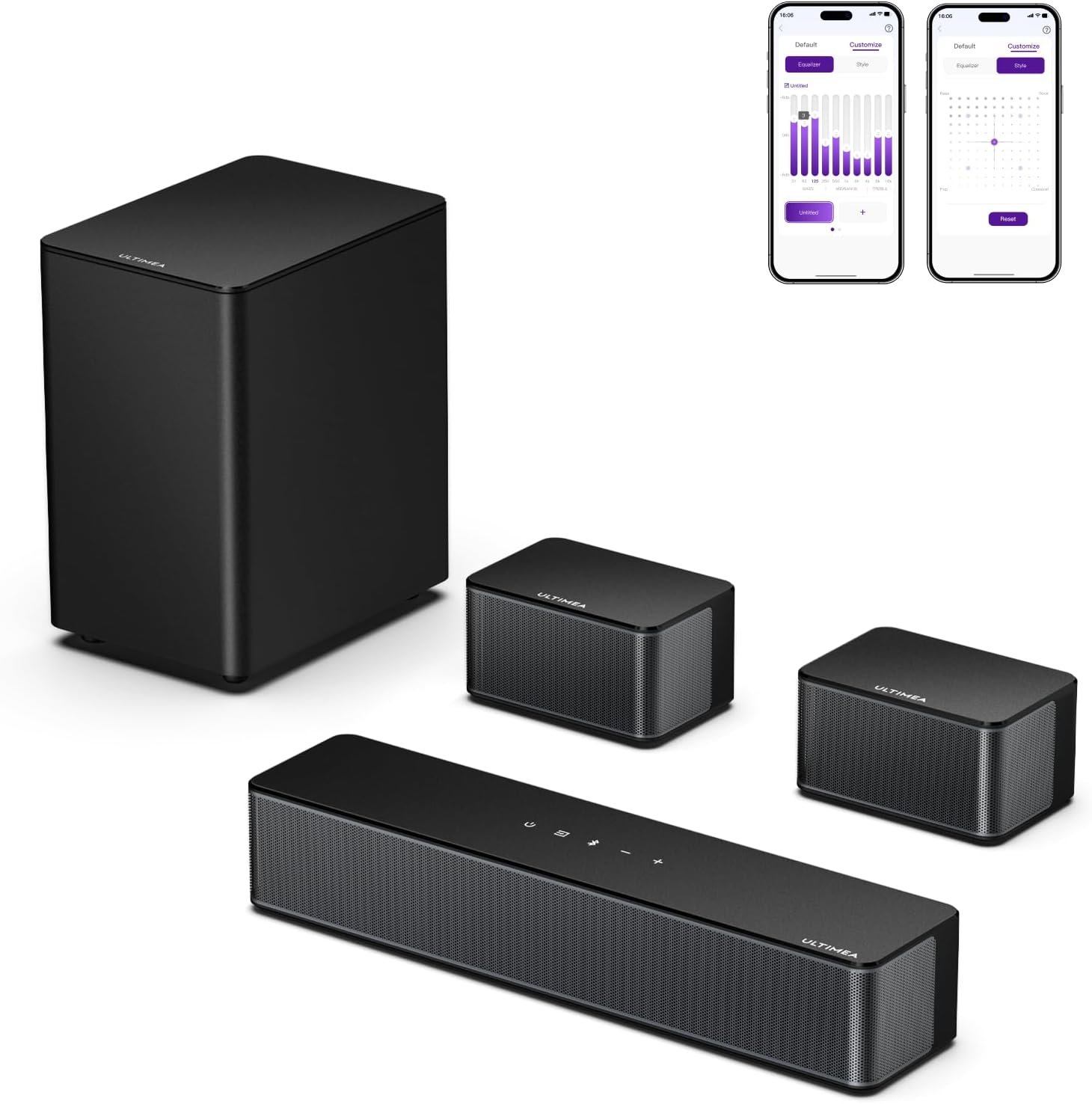 ULTIMEA 5.1 Sound Bar for Smart TV, Virtual Surround Sound System for TV, 320W Peak Power, Adjustable Surround Speakers and Subwoofer, APP Control, Home Theater Soundbar Poseidon D50(2025 New Model)