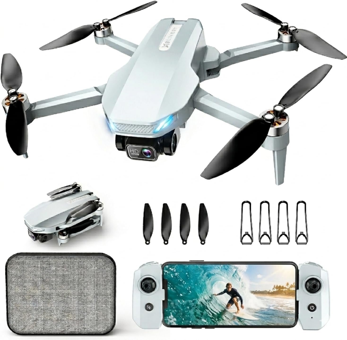 2K HD Drone with Camera for Adults, FPV Mini RC Drone for Beginners, Foldable Quadcopter with Brushless Motor, 90° Adjustable Lens, Gravity Control, Trajectory Flight, 2 Batteries & Carrying Case