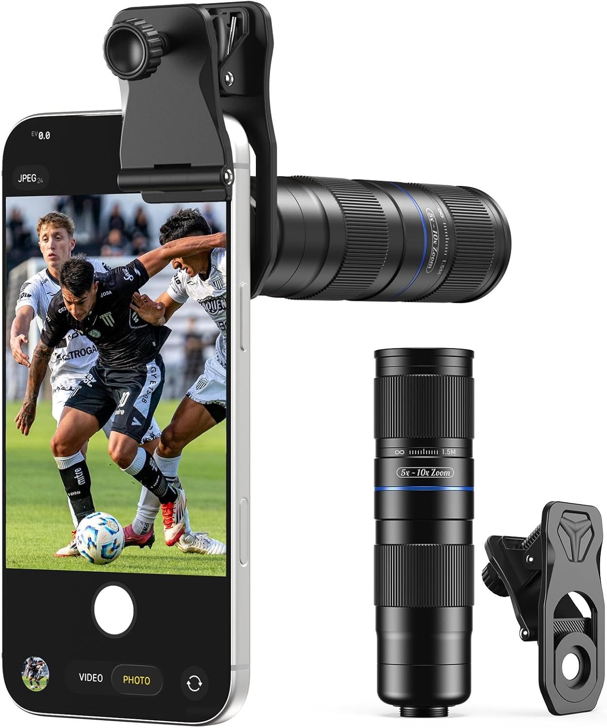 APEXEL Telephoto 5-10X Zoom Lens for iPhone & Android, Optical Magnification, Universal Clip-On Phone Camera Lens, Aviation Aluminum Body for Travel, Sports & Concert Photography