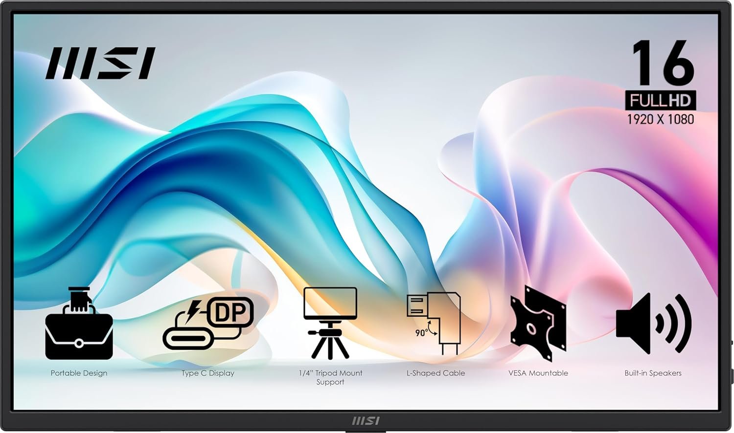 msi Pro MP165 E6 Ultra Slim & Light Portable Monitor,15.6″ FHD IPS 1080p, USB Type-C, HDMI, Built-in Speakers, Tripod Mount Support, Perfect for PC, Mac, PS5, PS4, Xbox, Mobile, Metal Gray