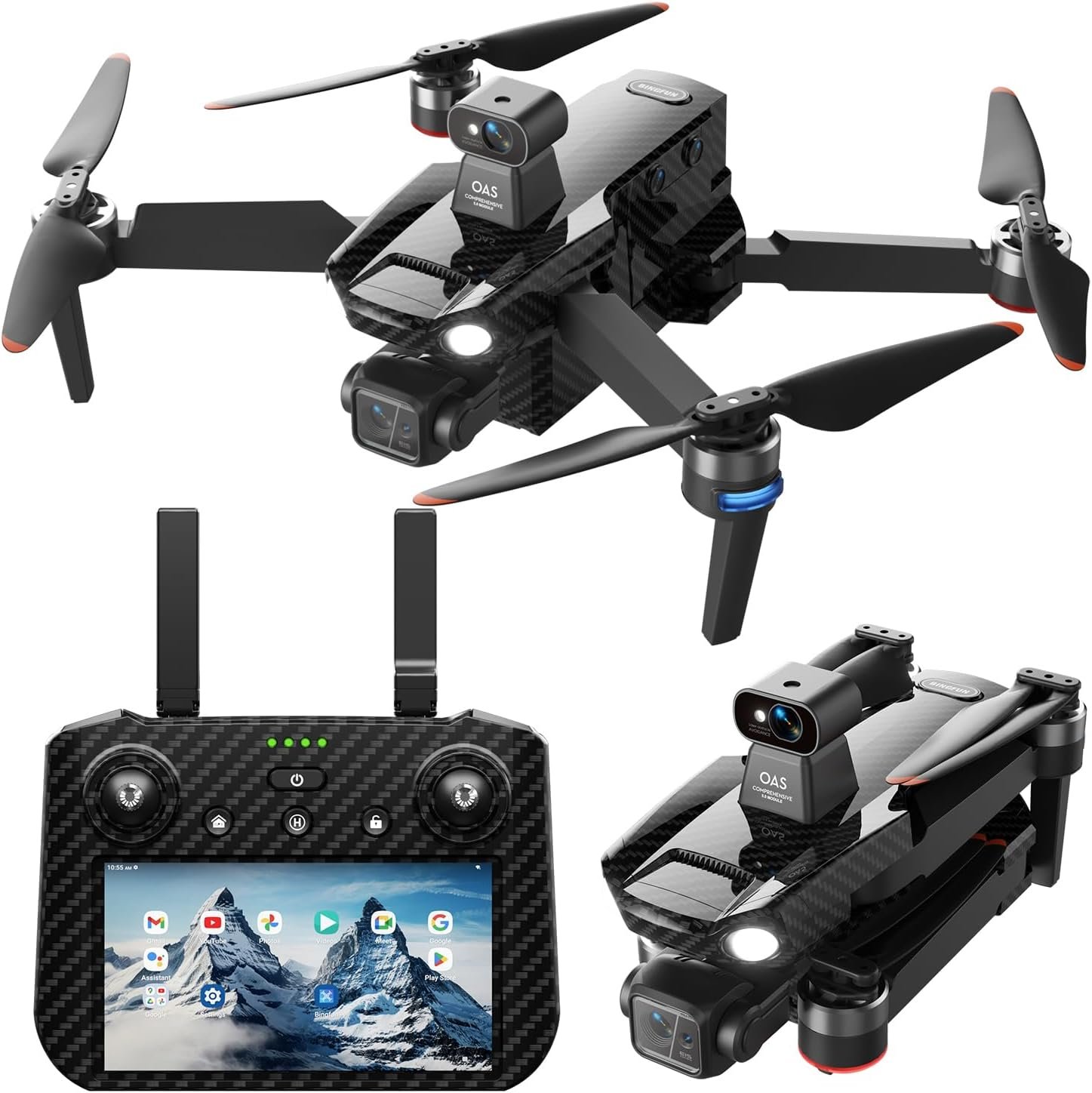 Bingchat Tablet Remote Professional Drones with Camera for Adults 4K HD, 360°Obstacle Avoidance, 3 Axis Gimbal, Payload Release, Up to 5 Miles Range, 84 Minutes Two Batteries, High Wind Resistance, Rainproof, Time-lapse, Follow Me