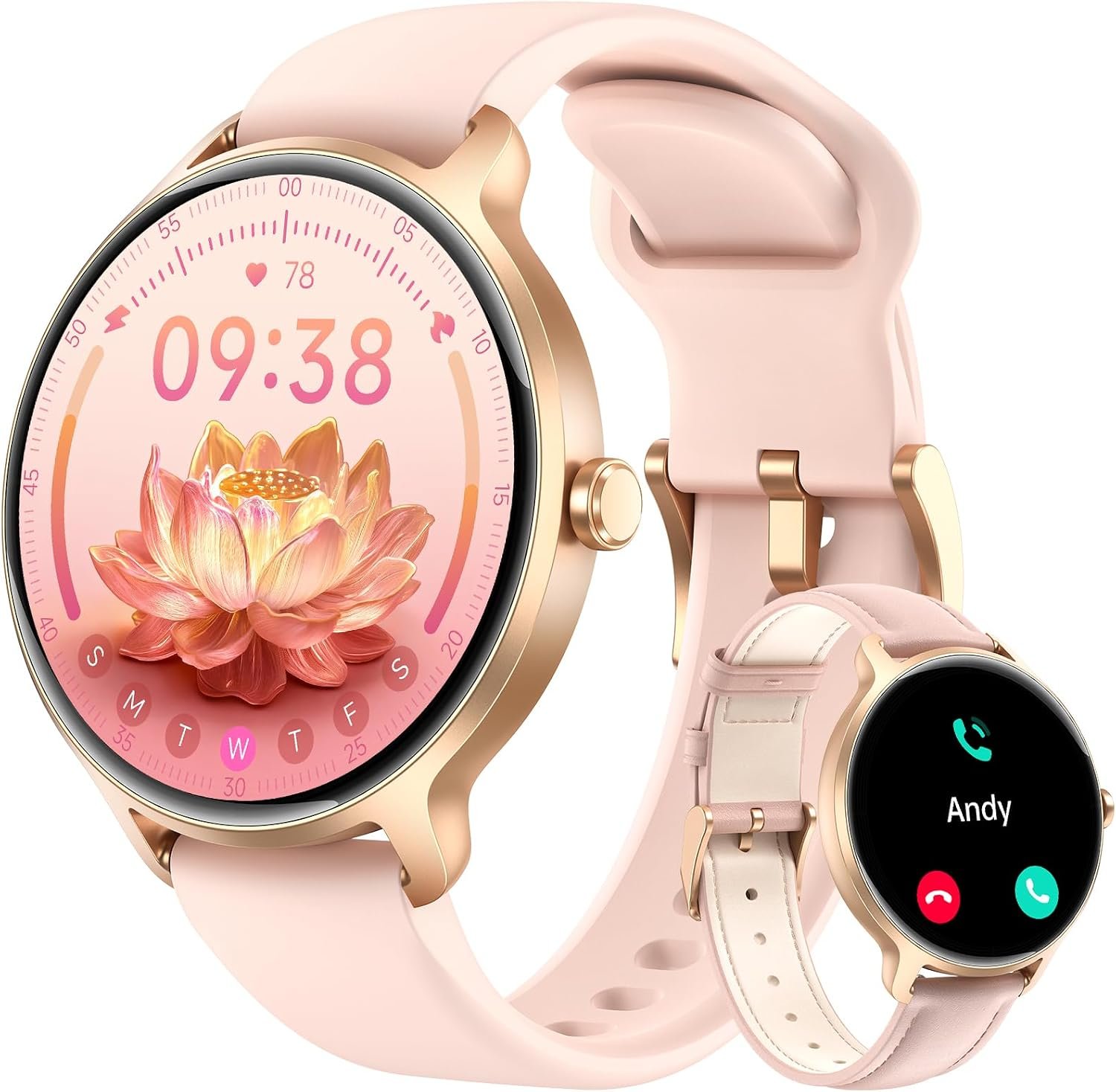 Smart Watch for Women, 1.27″ HD AMOLED Smartwatch (Answer/Call) for iPhone/Android/Samsung, Fitness Tracker with 120+ Sport Modes, Heart Rate/Sleep/Health Monitor, IP68 Waterproof, 2 Bands