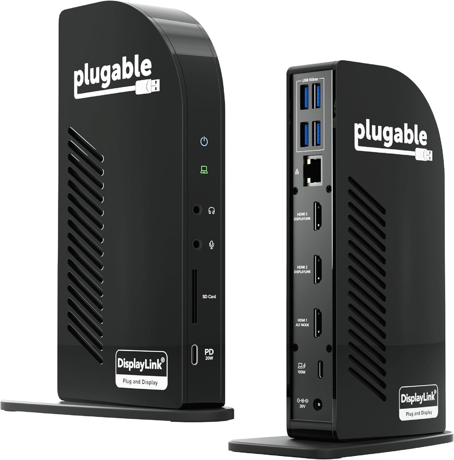 Plugable USB-C Triple Monitor Docking Station: 13-in-1 Laptop Dock with 100W Charging for Mac (DisplayLink Driver Required), Windows, Chrome, 3 HDMI, Gigabit Ethernet, SD, USB-C 20W, 4 USB – UD-ULTCDL