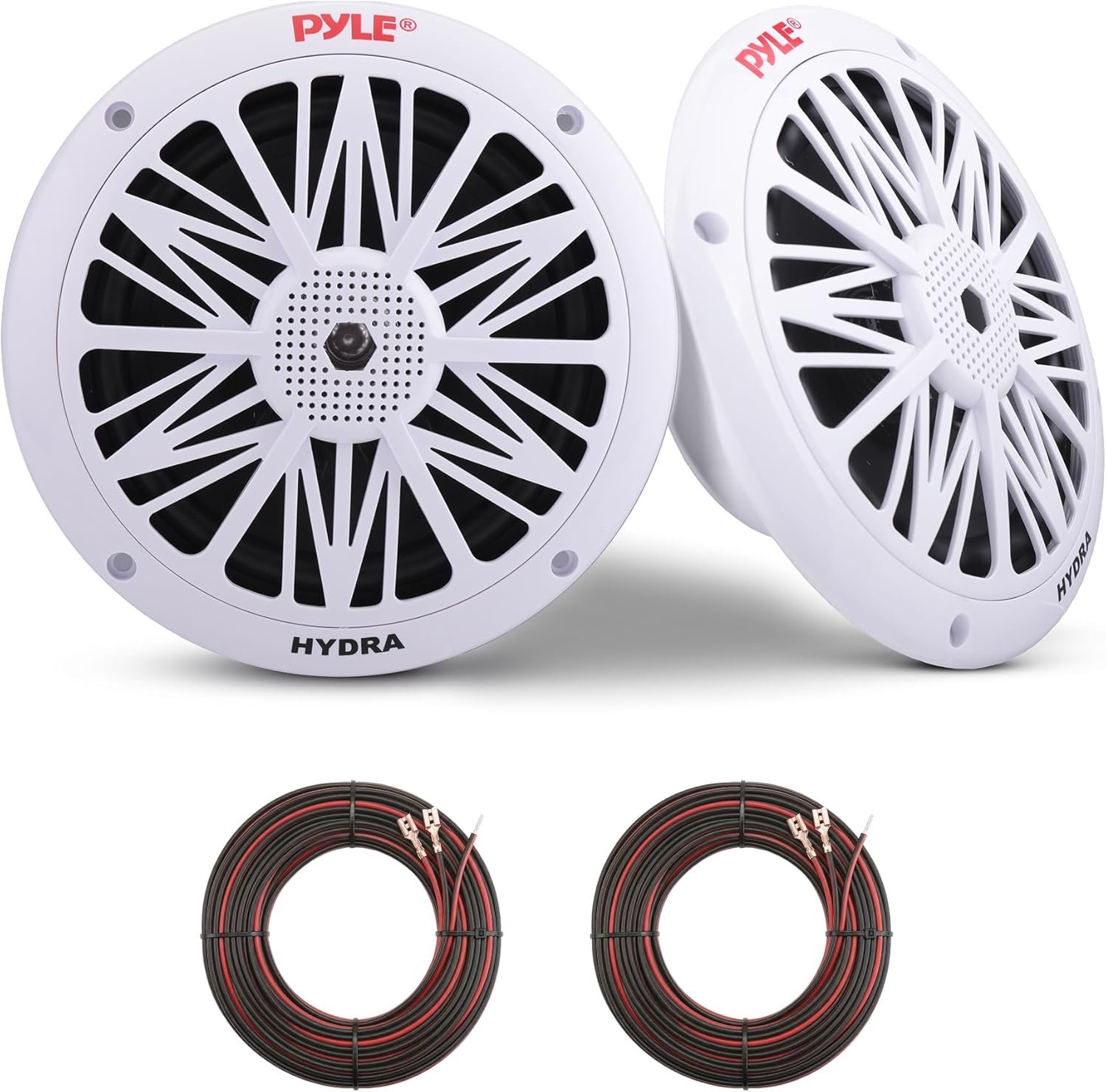 Pyle 6.5 Inch Dual Marine Speakers – 2 Way Waterproof and Weather Resistant Outdoor Audio Stereo Sound System with 200 Watt Power, Poly Carbon Cone and Butyl Rubber Surround – 1 Pair (White)