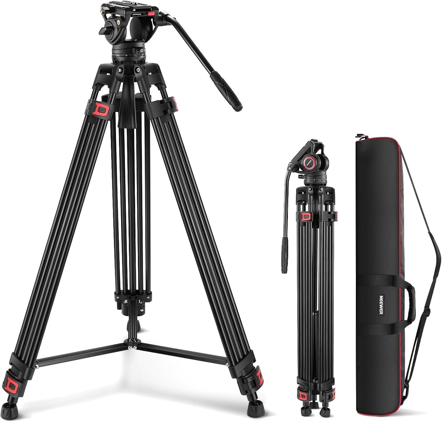 NEEWER 74″ Video Tripod with Fluid Head, QR Plate , Aluminum Heavy Duty Camera Tripod Professional for DSLR Cameras Camcorders, Max Load 17.6lb/8kg, TP74