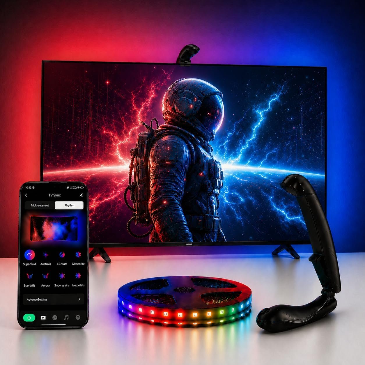 TV LED Backlight with Sensor, LED Sync Lights for TV 55-65 Inch, Smart Camera Sync to Screen, Ambient RGB Strip Lights for Gaming & Home Theater, App Control (14.7ft)