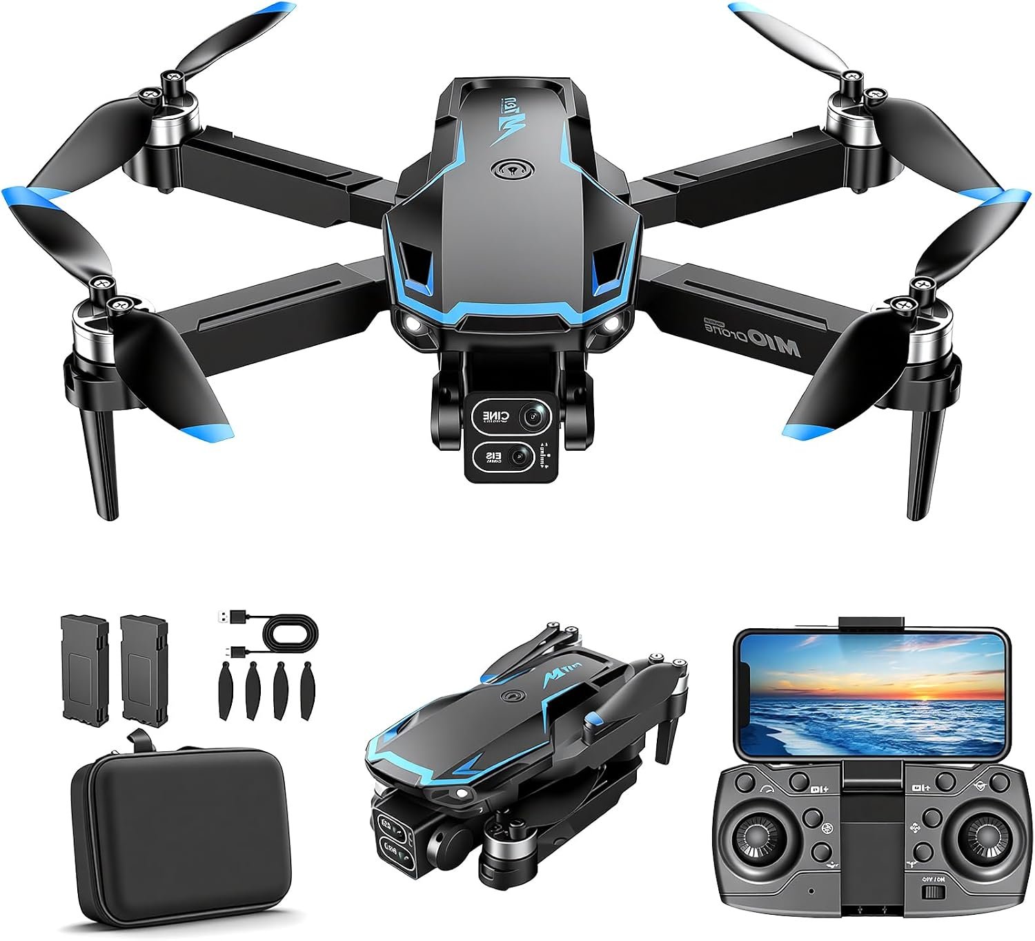 Drone with Camera for Kids Adults Beginners with 2 Batteries FPV RC Mini Drone One-Key Take Off/Landing 3 Speeds 360° Flip
