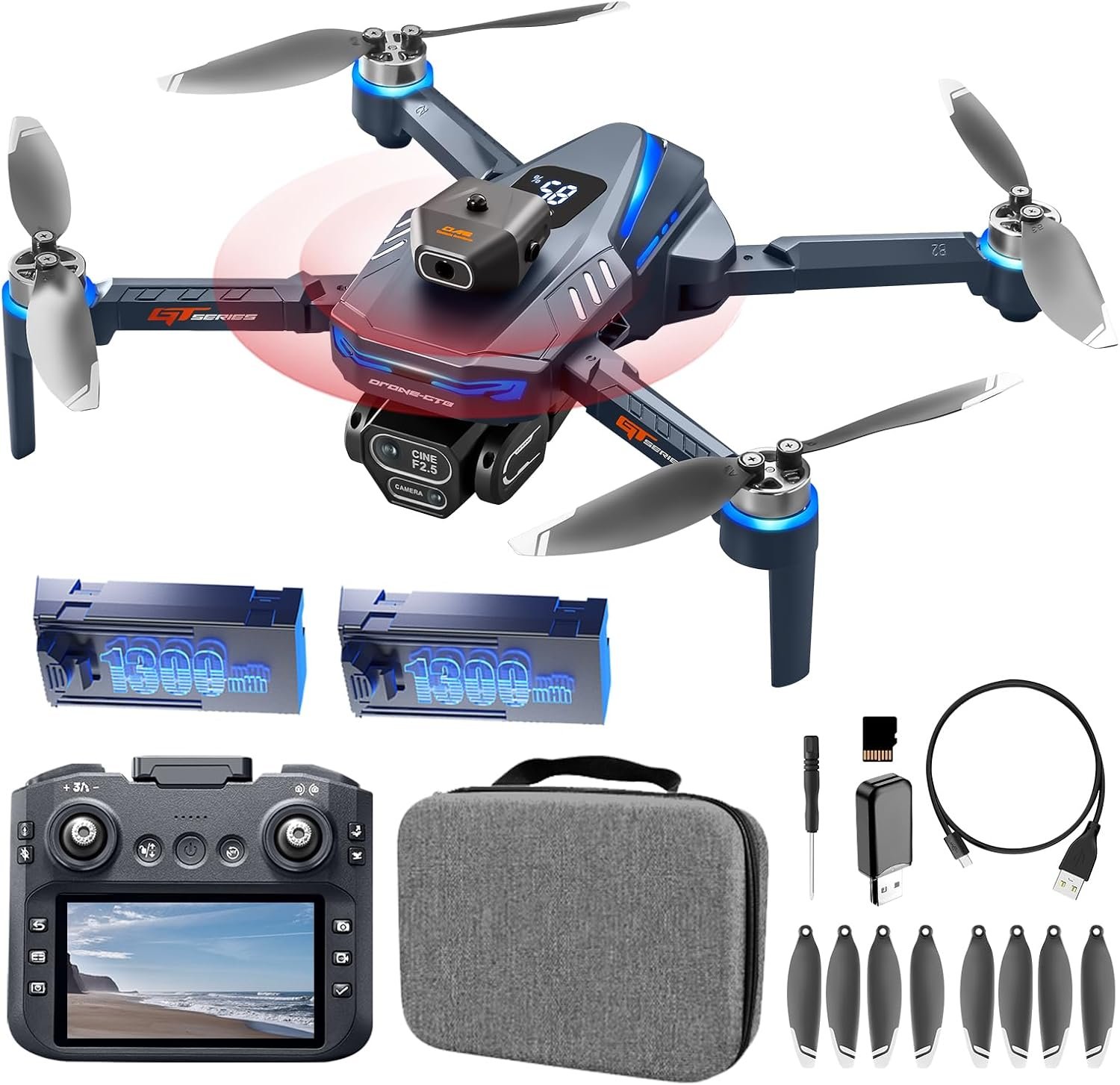 AXNEN Mini Drones with HD Camera for Adults,RC Drone with Screen On Remote Controller for Beginners and Teens,Brushless Motors,2 Batteries,Carrying Case,Foldable Quadcopter for Auto Return,Follow Me,Waypoints