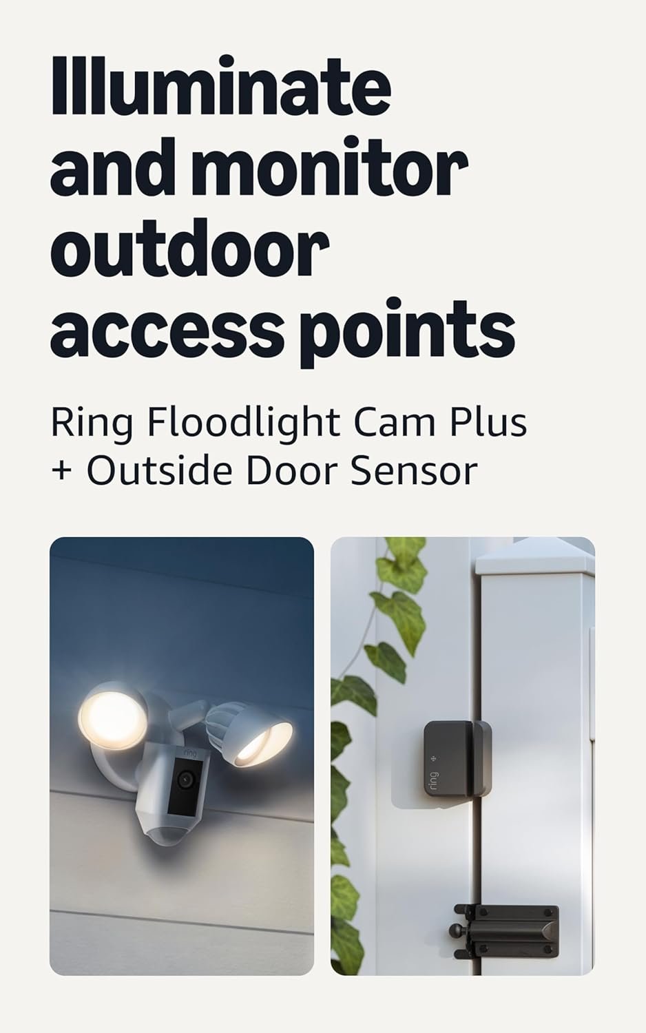 Ring Floodlight Cam Plus, Wired, White with Outside Door Sensor, White (newest model)