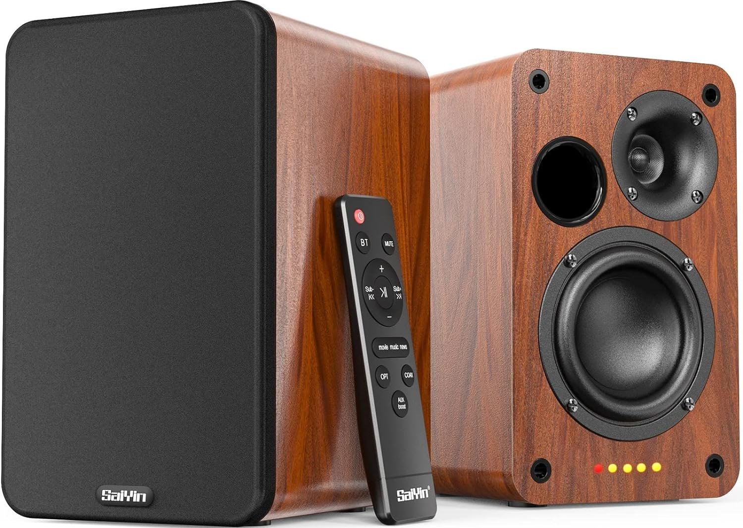 Saiyin Bluetooth Bookshelf Speakers, 30W X 2 Powered TV Speakers with 3.75 Inch Woofer, Turntable Speakers with Optical/AUX/RCA Input for PC and TV | 30W*2, 3.75 Inch Woofer, Optical/AUX/RCA/Bluetooth Input, TV/Turntable/Record Player/Computer/PC