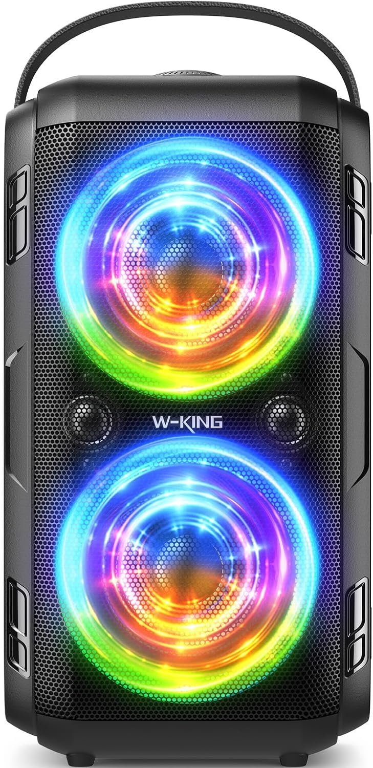 W-KING Party Bluetooth Speaker Boom Box, 180W Max Big Large Loudest Wireless Outdoor Portable Speaker 4 Drivers with 2*4.04” Subwoofer, 80W HD Huge 115dB Pulse Natur Deep Bass, IPX5/24H/EQ/USB/TF/AUX
