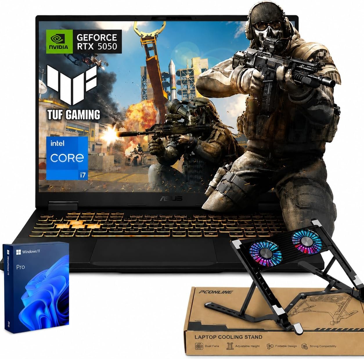 ASUS TUF F16 5050 AI Gaming Laptop, Intel i7-14650HX, RTX 5050, RGB Backlit KB, 16″ FHD+ 165Hz 100% sRGB, MUX Switch with NVIDIA Advanced Optimus, 32GB DDR5, 1TB SSD, Windows 11 Pro, w/Bundle