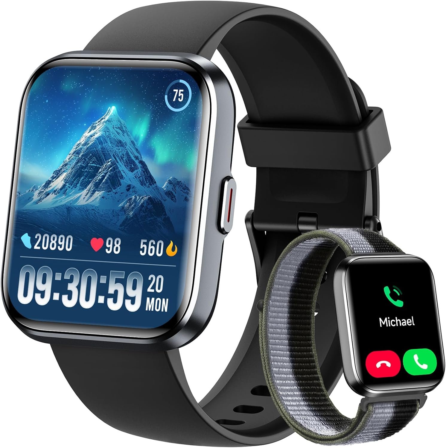 Smart Watch for Men Women, 1.8″ Fitness Tracker for Android & iPhone, Answer/Make Calls, Alexa Built-in, Heart Rate/Sleep/SpO2 Monitor Smartwatch, IP68 Waterproof Watches 101+ Sport Modes, 2 Bands