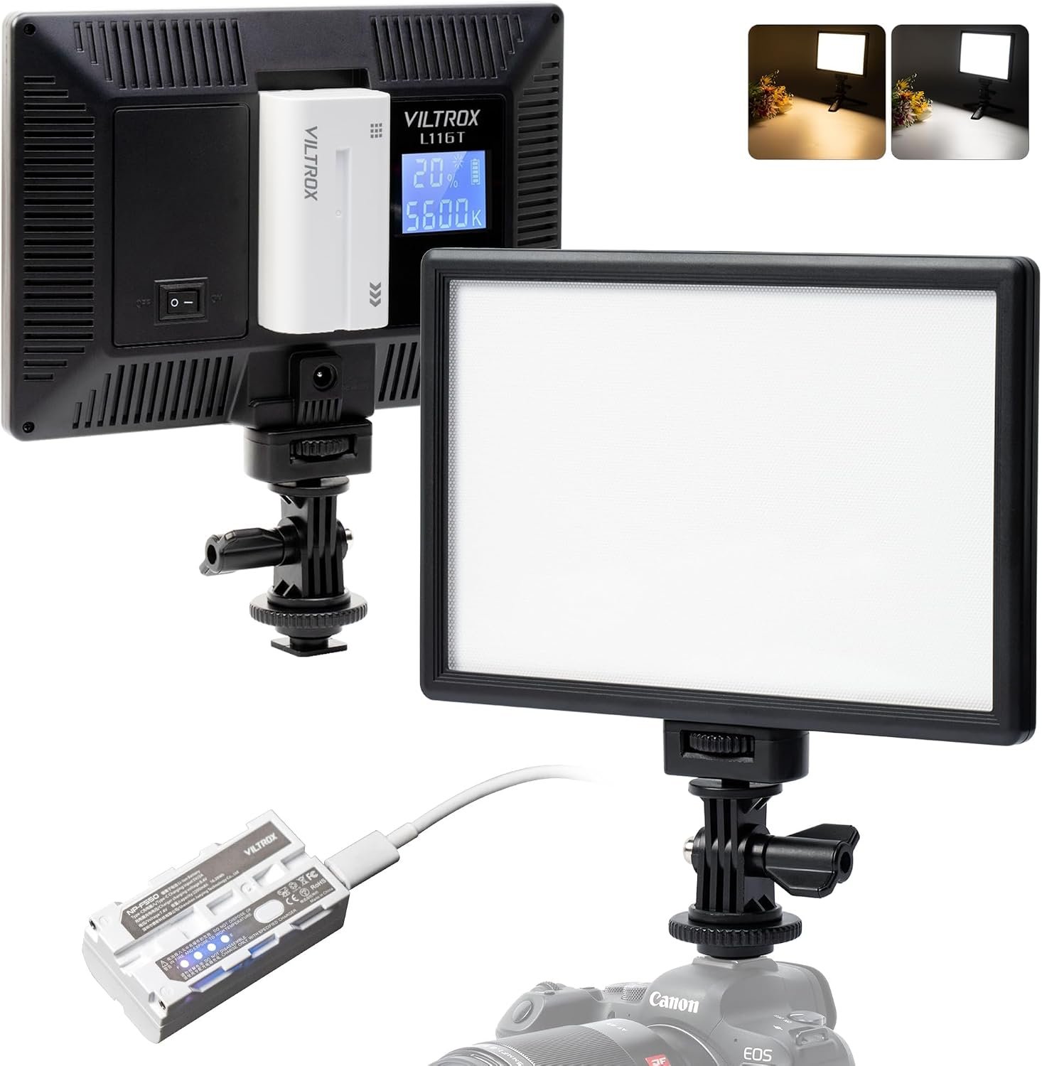VILTROX 15W LED Video Light Panel, 3300K-5600K On Camera Light, Super Thin Key Light Panel with NP-F550, Led Photography Lighting CRI95+ for Studio Photography Video Recording Live Streaming （L116T