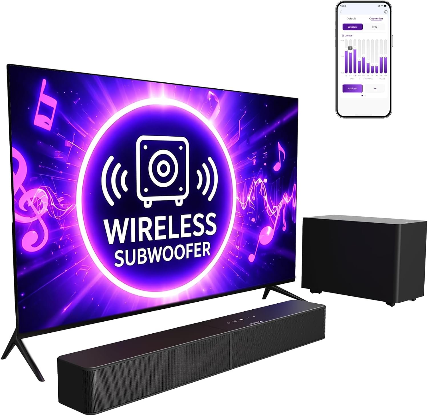ULTIMEA Sound Bar with Wireless Subwoofer, 240W Peak Power, VoiceMX & BassMX, App Control, 2.1ch Soundbar for Smart TV, Adjustable Bass, HDMI, Optical, Bluetooth 6.0, Poseidon M30 (2026 Model)