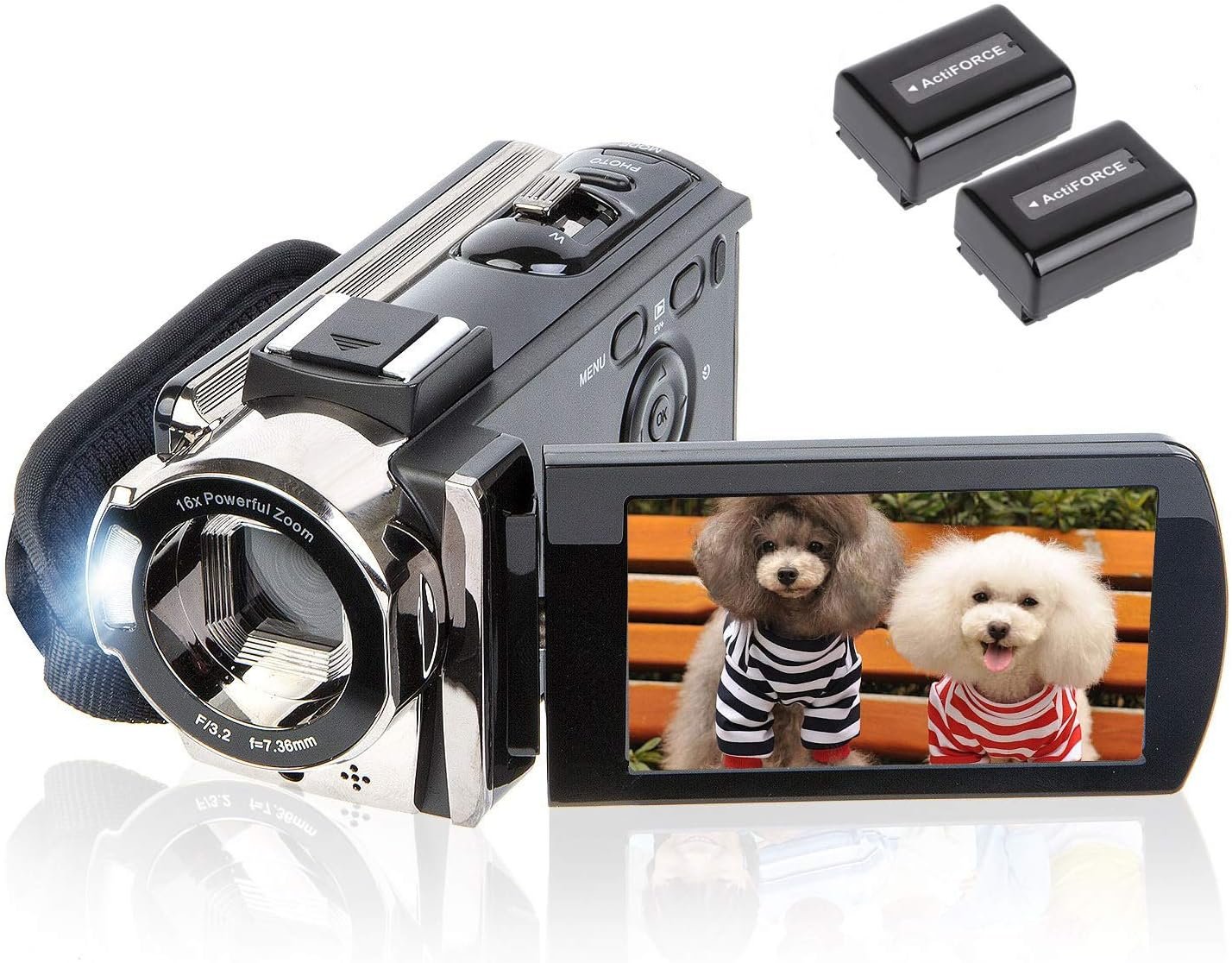 kicteck Video Camera Camcorder Digital Camera Recorder Full HD 1080P 15FPS | 24MP 3.0 Inch 270 Degree Rotation LCD 16X Zoom Camcorder with 2 Batteries(604s)