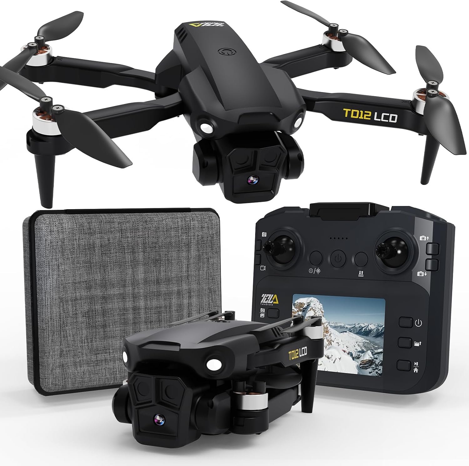 Toladrone TD12LCD Drone with LCD Screen Remote Control Brushless Motor WiFi Real-time Transmission Drones for Adults Drone with Camera Foldable Quadcopter for Beginners