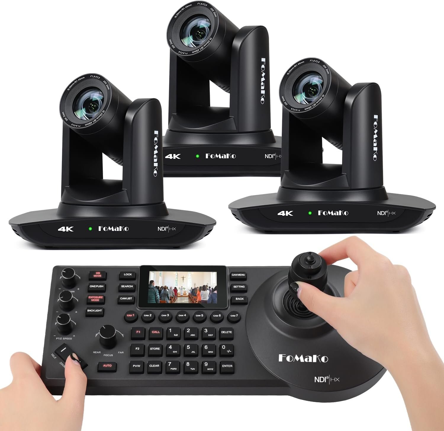 FoMaKo 4K 20X PTZ Camera HDMI AI Auto-Tracking PTZ Camera,for Church Worship Education Conference Events,NDI 6 & NDI HX3 Certified(K20UHx3+KC608 Pro)