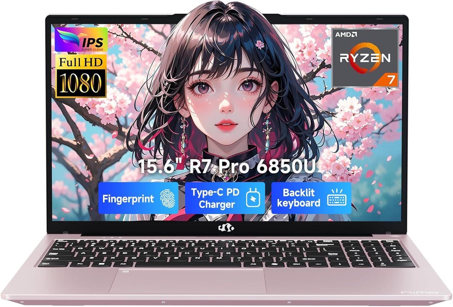 NIMO 15.6″ Light-Gaming-Laptop, 8 Cores AMD Ryzen 7 Pro 6850U 16GB LPDDR5 RAM 256GB SSD (Beat i7-1360P Up to 4.7GHz) AMD Radeon 680M GPU IPS FHD Computer with 100W Type-C Backlit Keyboard Fingerprint