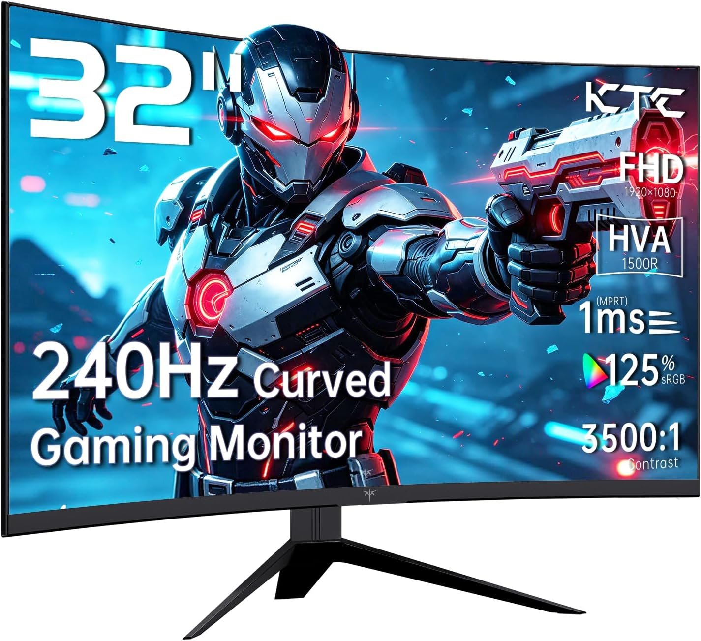 KTC 32 inch 240Hz Curved Gaming Monitor, 1500R 1080P Curved Monitor 1ms, Adaptive Sync, HDR10, 125% sRGB, HDMI 2.0 x2 & DP1.4 x1, VESA, Tilt Adjustable,Xbox PS5 Switch, Black, H32S17F