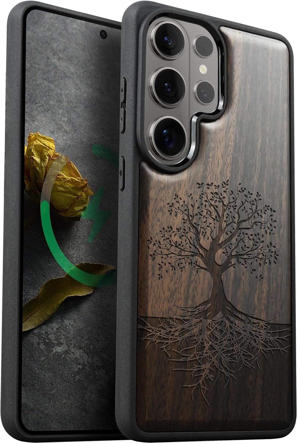 Carveit Magnetic Wooden Case for Samsung Galaxy S26 Ultra Case 2026, TPU Shockproof Cover & Wood Artisan Engraved, Compatible with MagSafe Wireless Chargers (The Yin Yang Tree) Blackwood