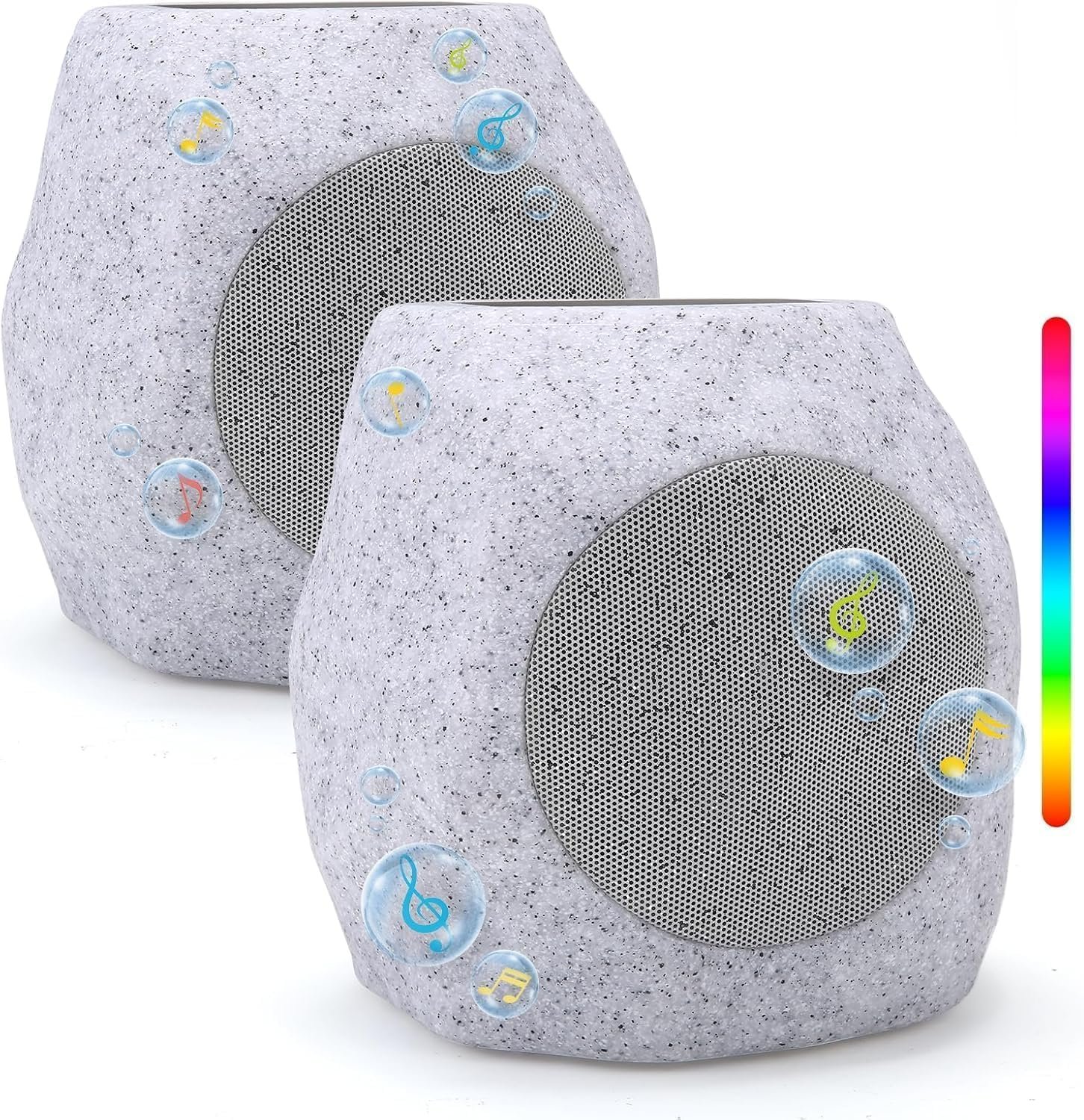 Outdoor Solar Rock Bluetooth Speakers with Colorful Lights, IPX7 Waterproof Speaker, Solar-Powered, TWS Paring, Perfect for Pool Garden and Outdoor Activities – Marble 2 Pack (Marble 2 PCS)