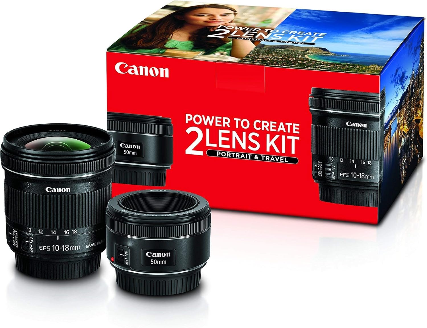 Canon Portrait and Travel Two Lens Kit with 50mm f/1.8 and 10-18mm Lenses (Renewed)