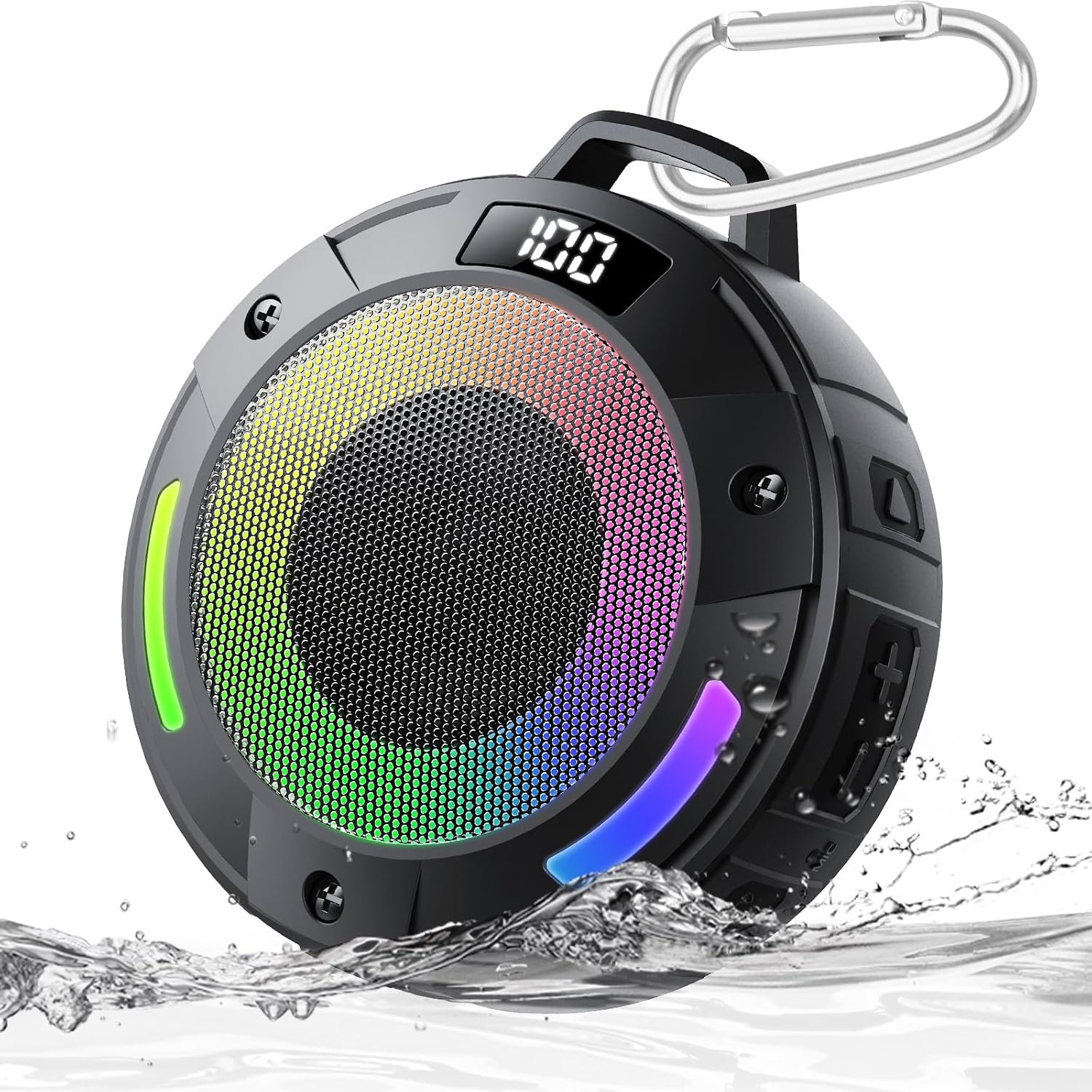 Bluetooth Speaker, 2026 Portable Wireless Shower Speaker, Digital Display Portable Speaker with Detachable hook ,IPX7 Waterproof with LED Light, HD Sound & Bass for Bathroom, Pool, Beach & Outdoor