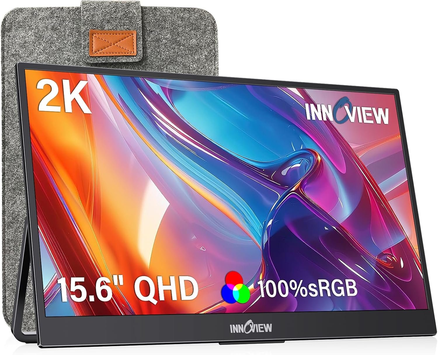 InnoView 2K Portable Monitor 15.6″ QHD 100% sRGB, Built-in 180° Adjustable Stand Travel Monitor USB C Standard HDMI Ultra-Slim Portable Monitor for Laptop MacBook Phone PS5 Xbox Switch