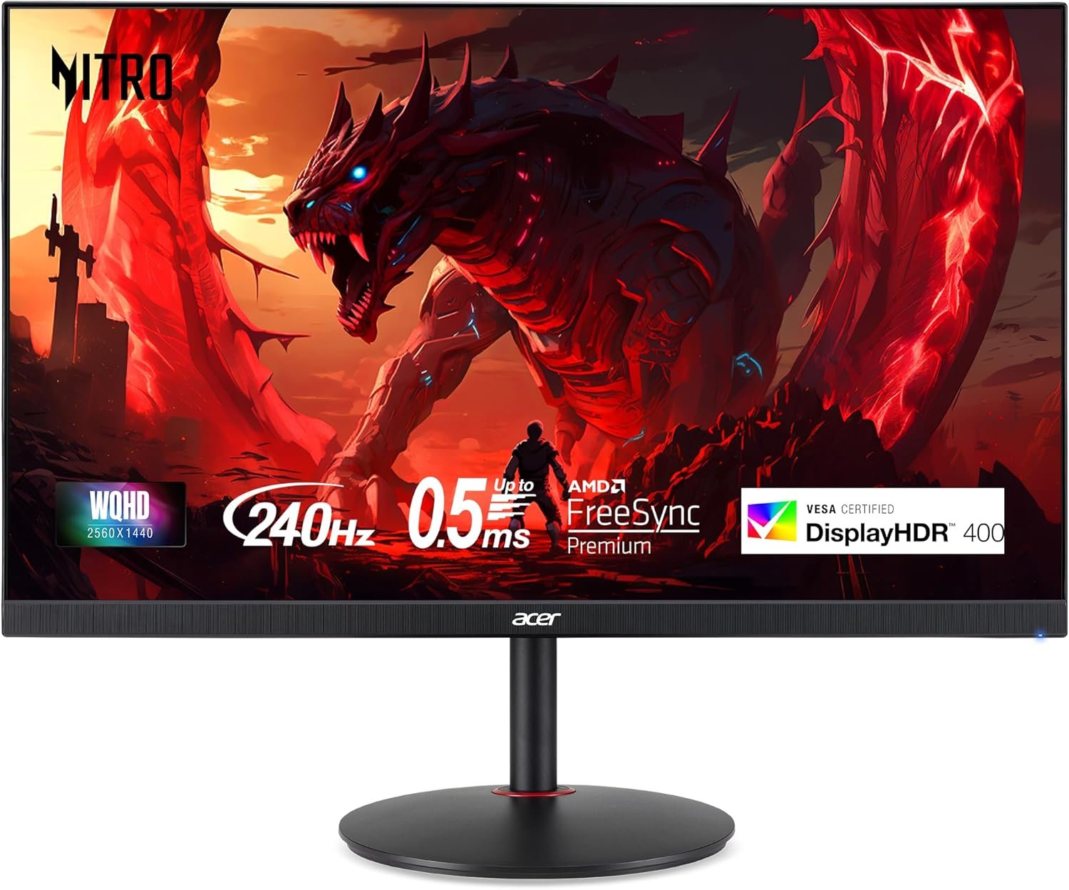 Acer Nitro 27″ WQHD 2560 x 1440 PC Gaming IPS AMD FreeSync Premium | Up to 240Hz Refresh | Up to 0.5ms | DisplayHDR 400 | sRGB 99% | 1 x Display Port 1.4 & 2 x HDMI 2.1 | XV272U W2bmiiprx