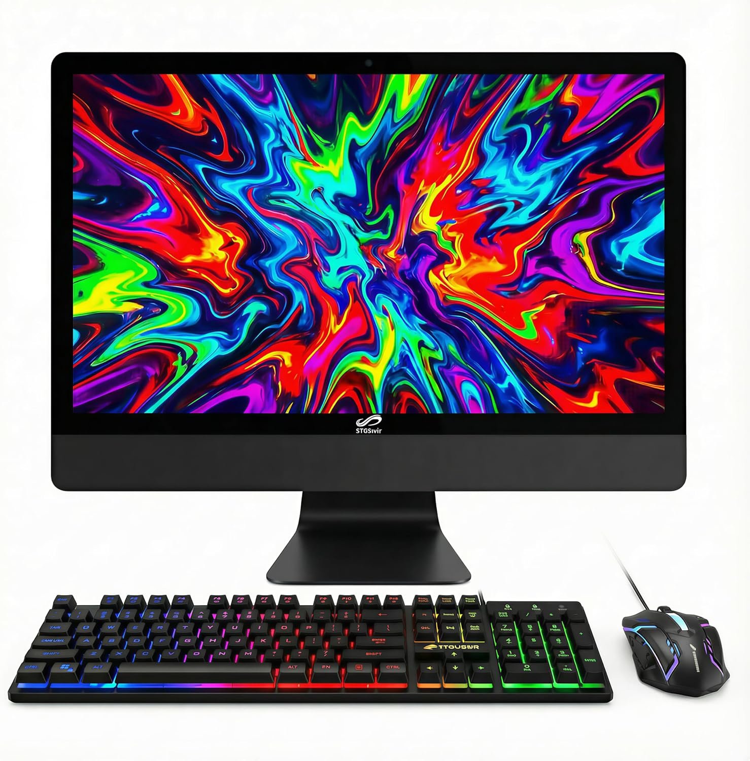STGSivir All in One Desktop Computer, 23.6″ FHD Display, Core i5 up to 3.7GHz, 16G, 512G SSD, WiFi, BT 5.0, RGB Keyboard & Mouse, Webcam, Windows 11 Home