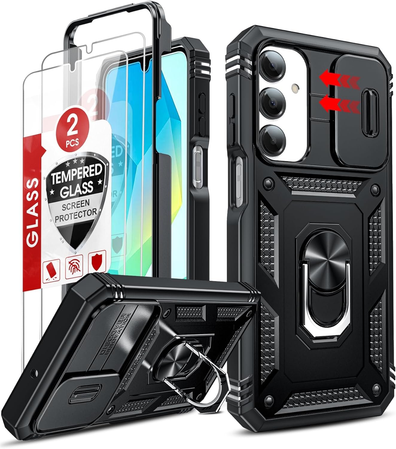 LeYi for Samsung Galaxy A17/A16-5G Phone Case: Samsung A17 Case with Screen Protector [2 Packs], Camera Cover, Military-Grade Heavy Duty Active Outdoor Protection para Galaxy A 17 5G Case, Black